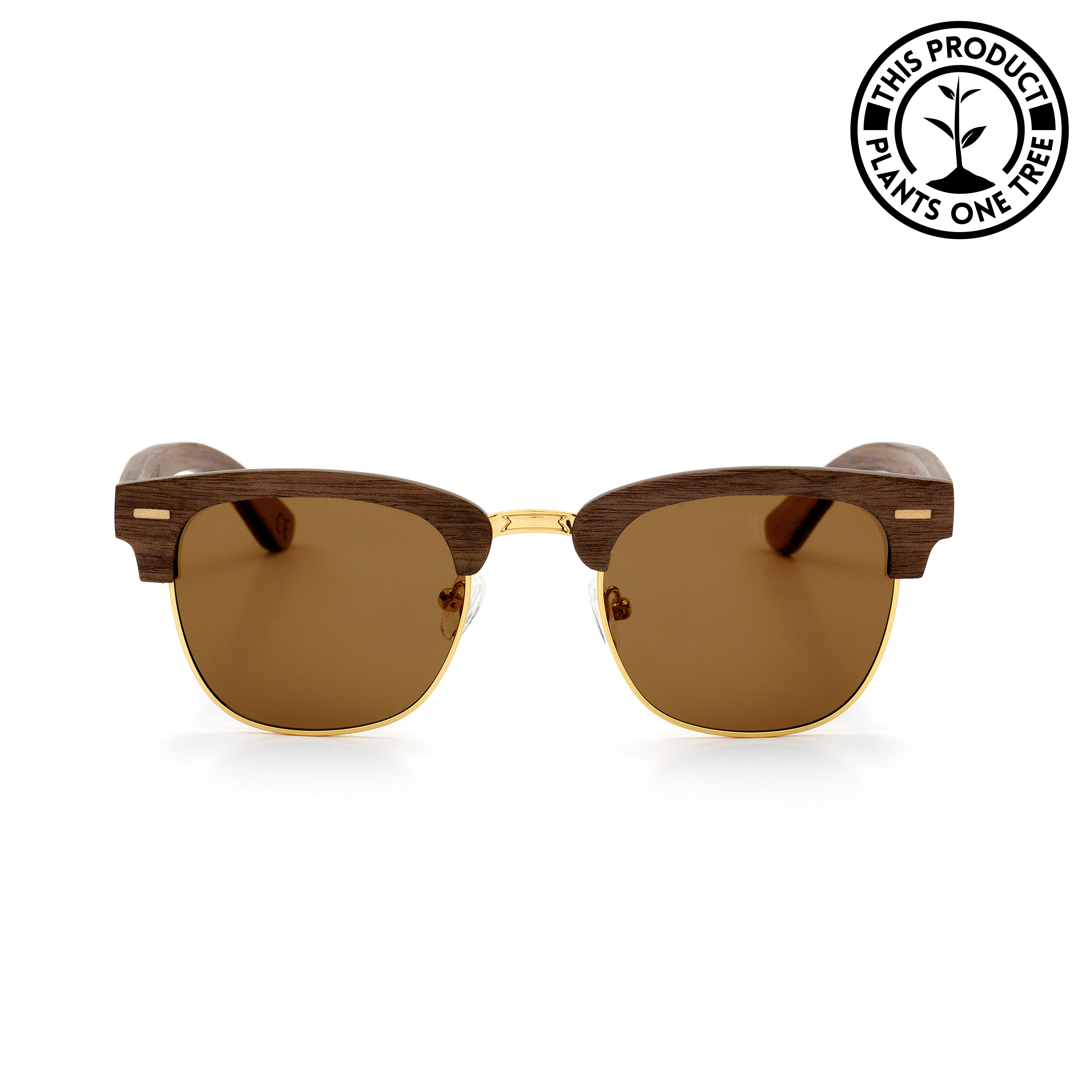 Clubmaster-Walnut-Wood-frame-Sunglasses-with-brown-lens-front-shot