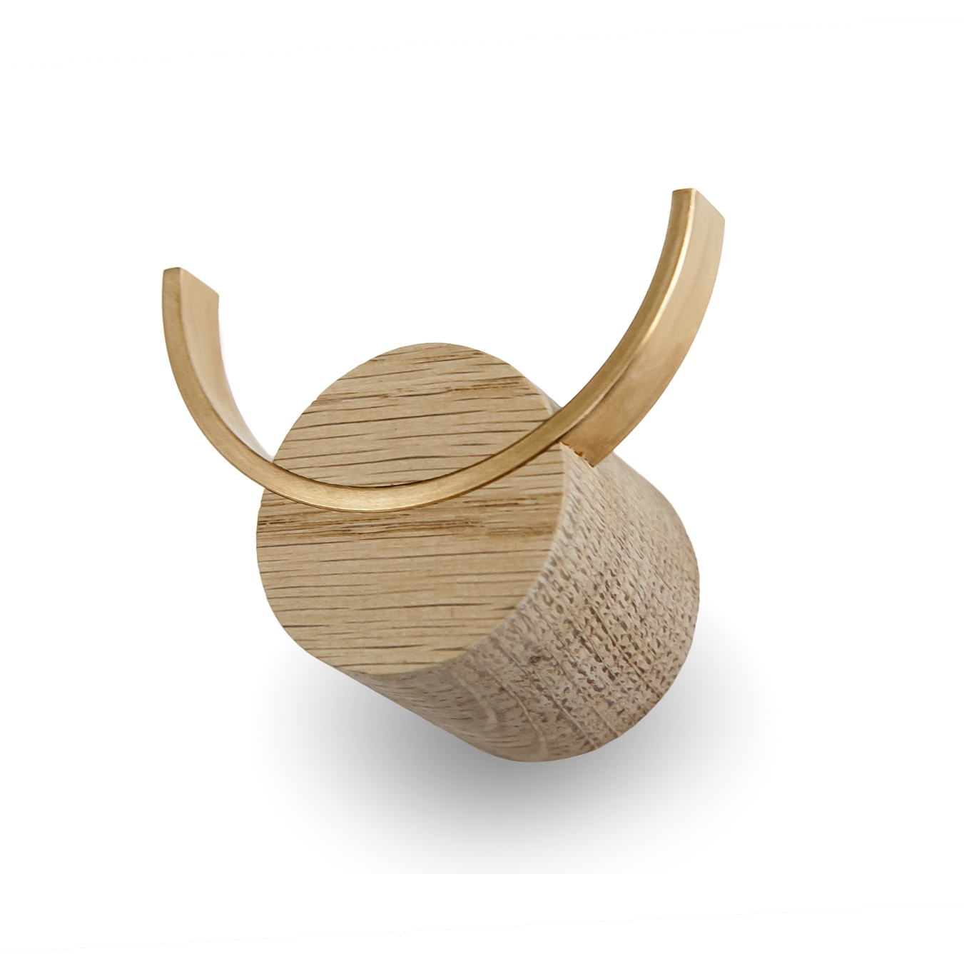 Oak wood hook with brass