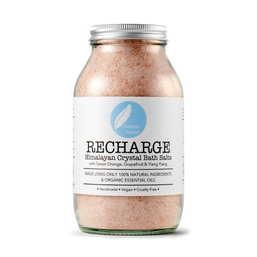 Recharge Himalayan Bath Salts with organic coconut, ylang ylang, grapefruit and sweet orange. 100% natural, organic, vegan, cruelty free, zero waste.
