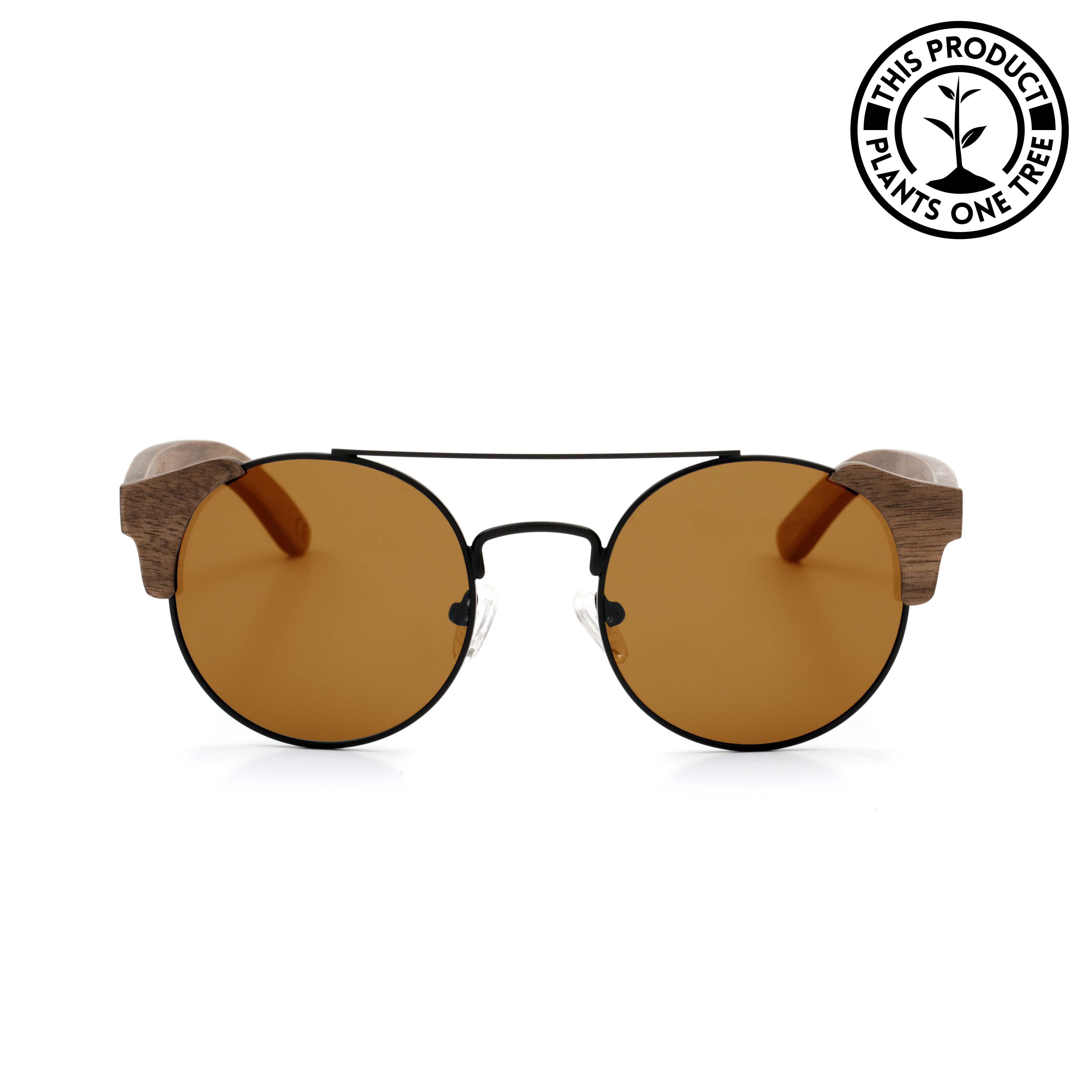 Vintage-Shape-Walnut-Wood-frame-Sunglasses-with-Brown-lens-front-shot