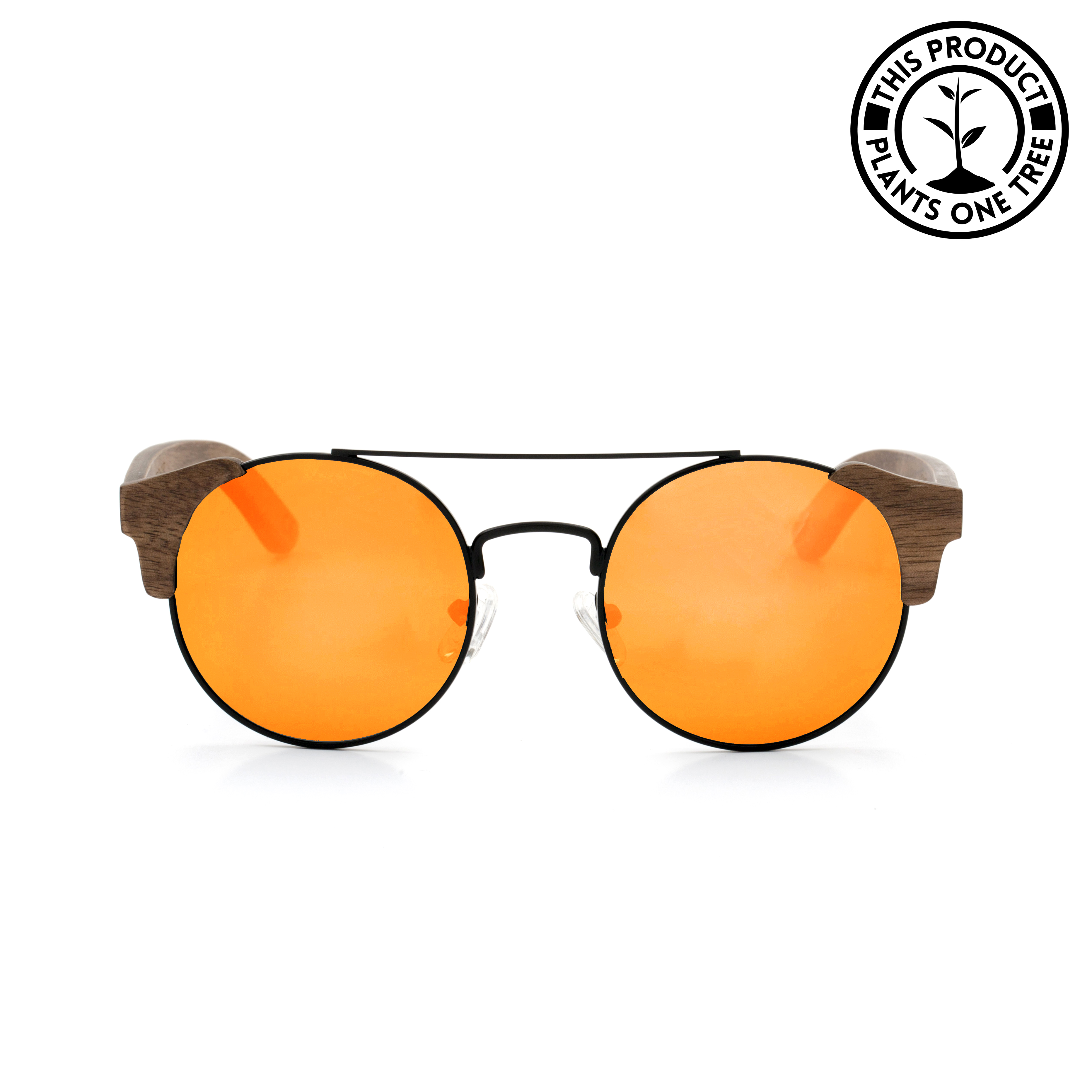 Vintage-Shape-Walnut-Wood-frame-Sunglasses-with-Sunset-Red-lens-front-shot