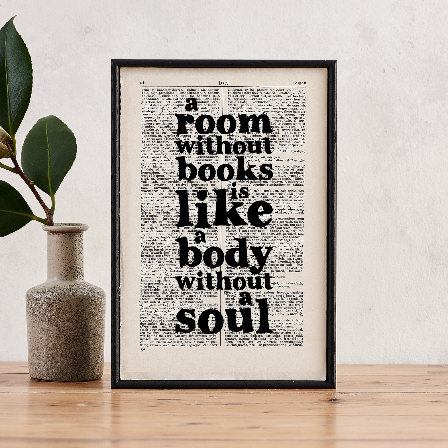 a-room-without-books-is-like-a-body-without-a-soul-book-page-art-bookishly a room without books cicero quote on a framed dictionary page