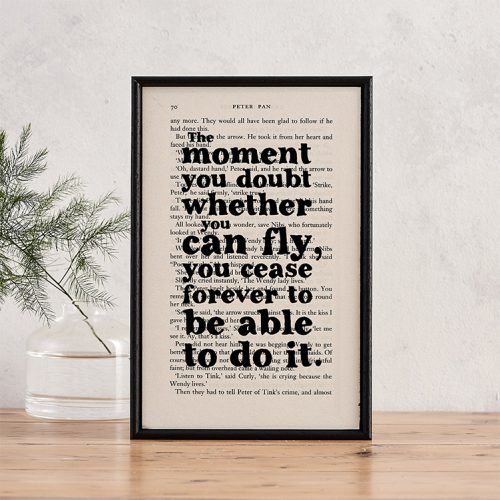 peter pan the moment you doubt you can fly book page art