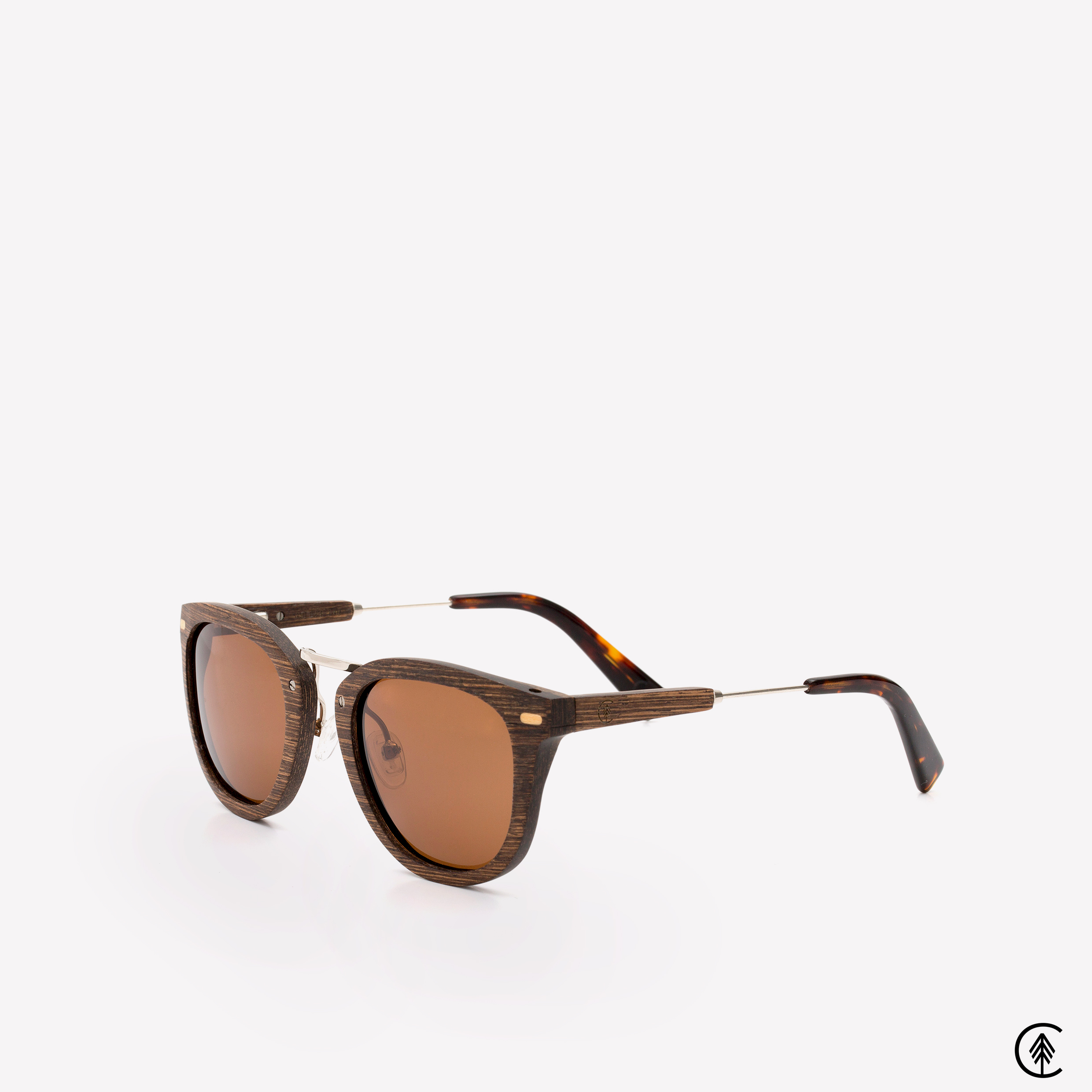 Cat-Eye-Shape-Walnut-Wood-frame-Sunglasses-with-Brown-lens-angle-shot-grey