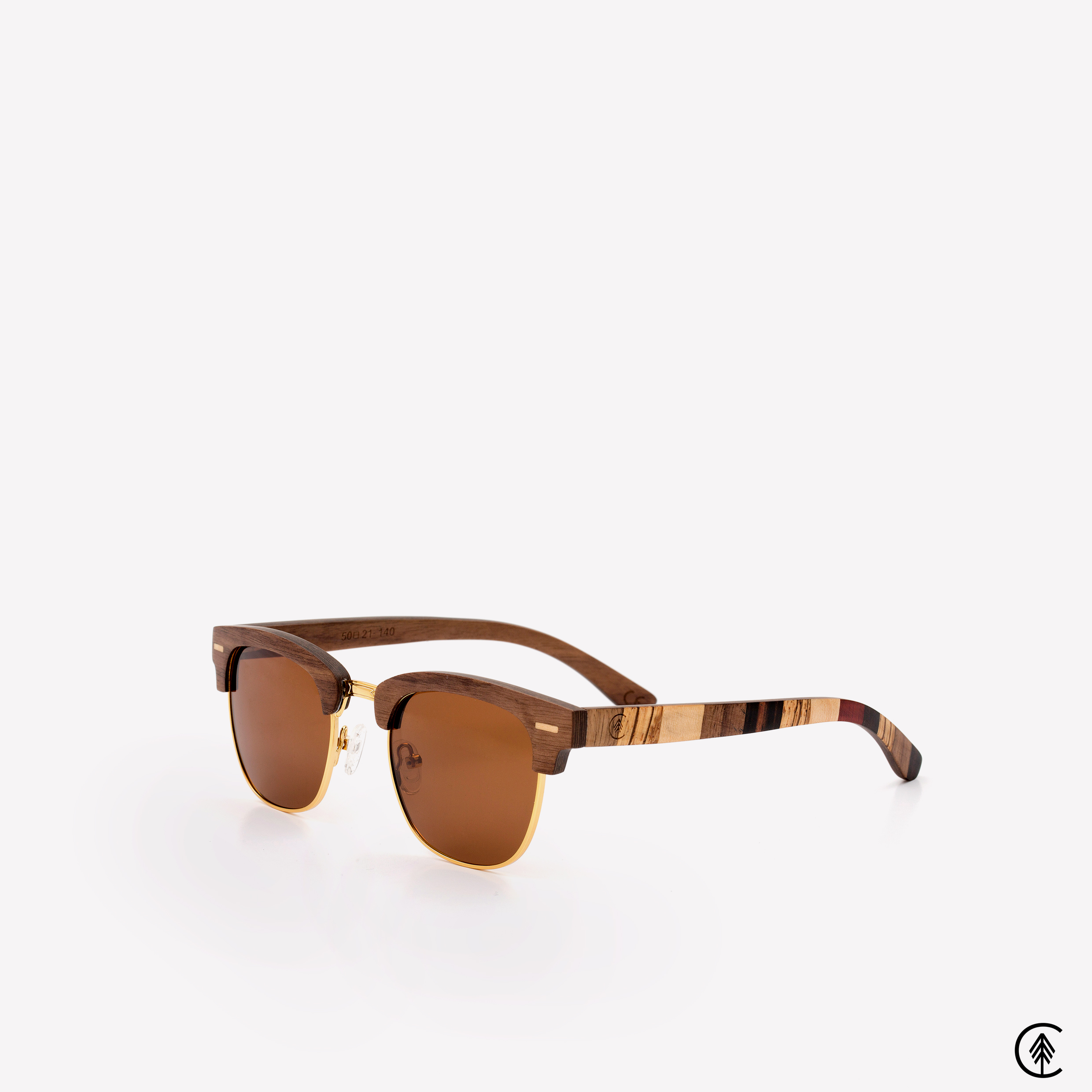 Clubmaster-Walnut-Wood-frame-Sunglasses-with-brown-lens-angle-shot-grey