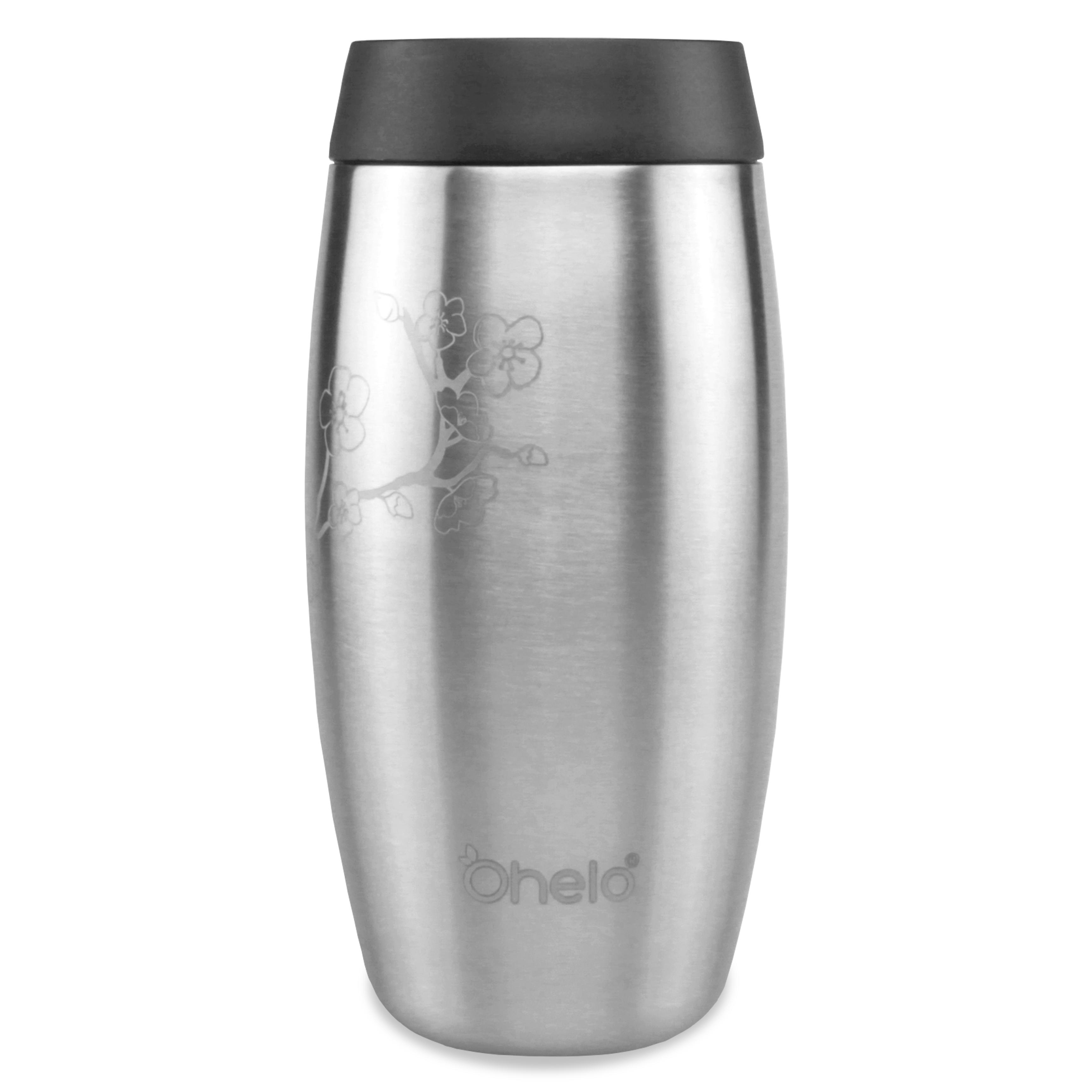 OHELO 400ml leakproof insulated reusable tumbler STEEL BLOSSOM front