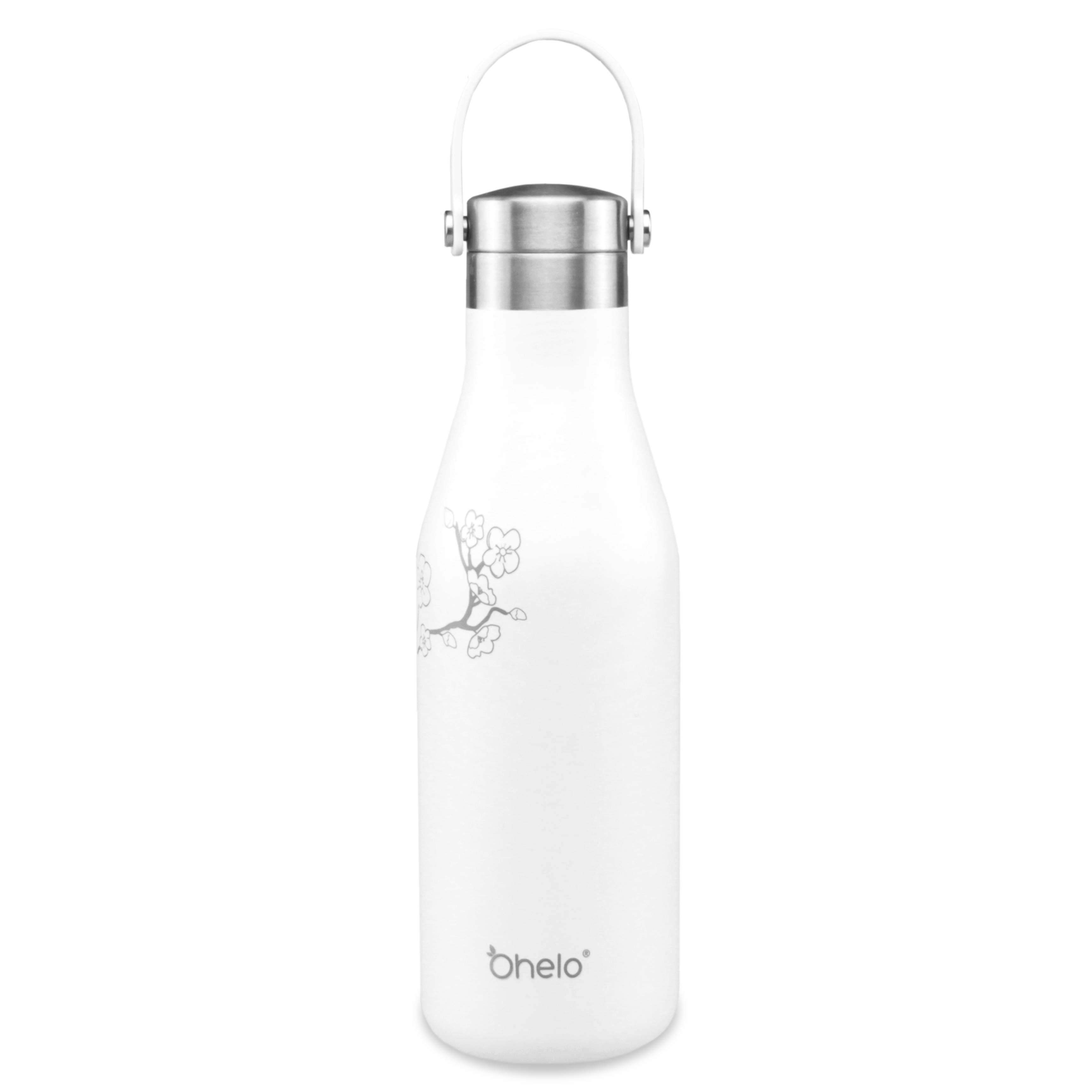 OHELO 500ml insulated reusable bottle WHITE BLOSSOM front