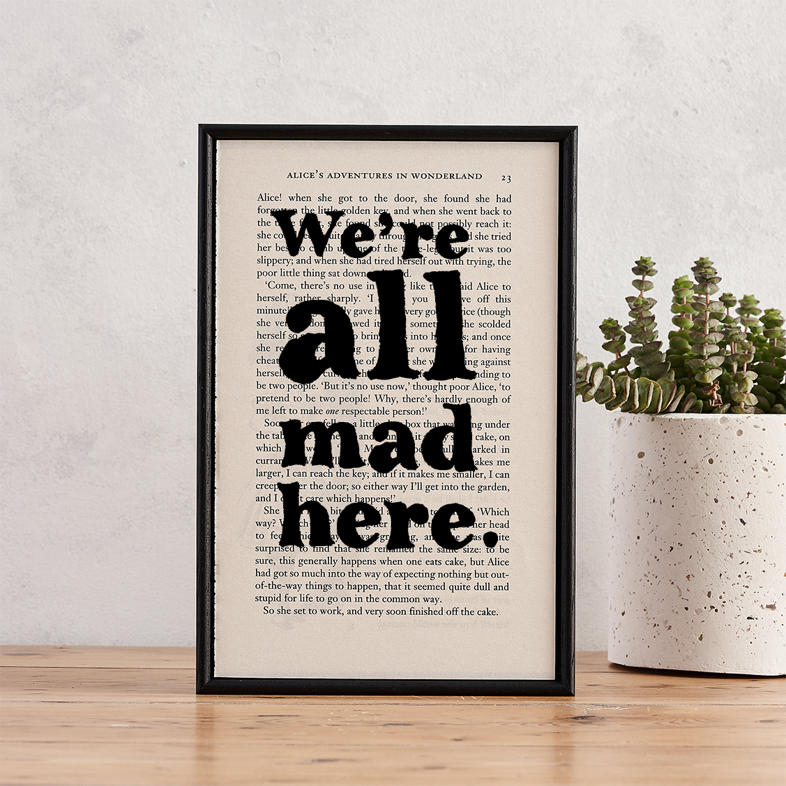 alice-in-wonderland-we're-all-mad-here-quote-framed-book-page-art-bookishly Alice in Wonderland 'We're All Mad Here' Book Page Art