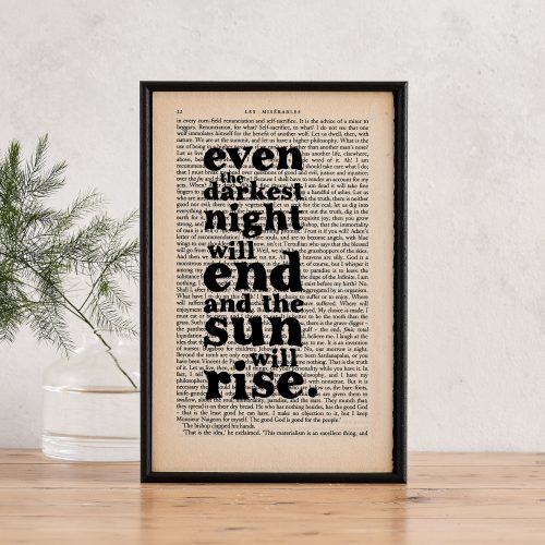 Les Miserables 'even the darkest night will end and the sun will rise' book page art