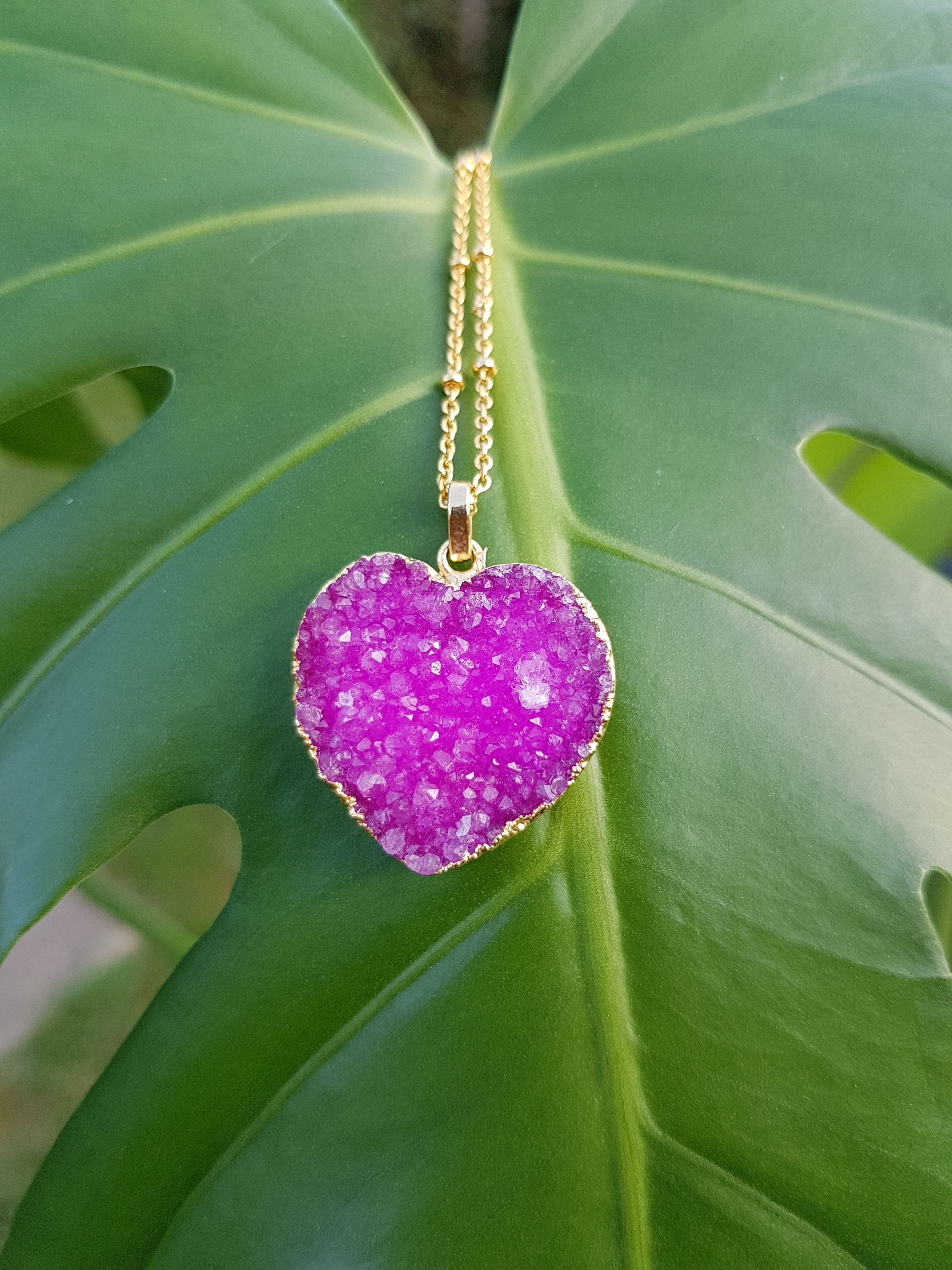 yaa yaa london pink druzy heart necklace (1)