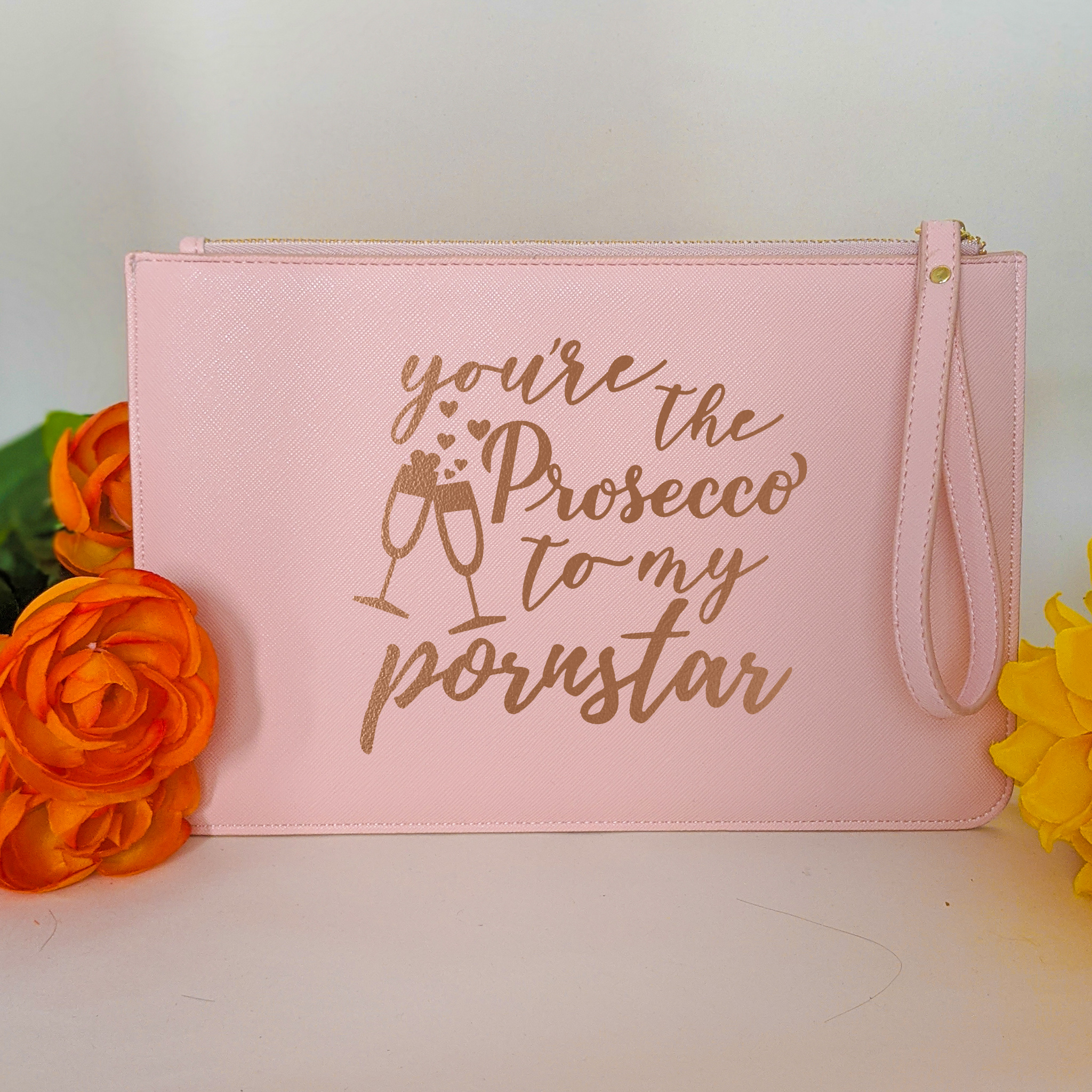HappyToteQuotes - You're The Prosecco To My Pornstar Faux Leather Clutch Bag HappyToteQuotes - You're The Prosecco To My Pornstar Faux Leather Clutch Bag
