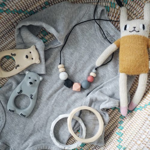 East London Baby Co teething bangle, bears and Bexley necklace