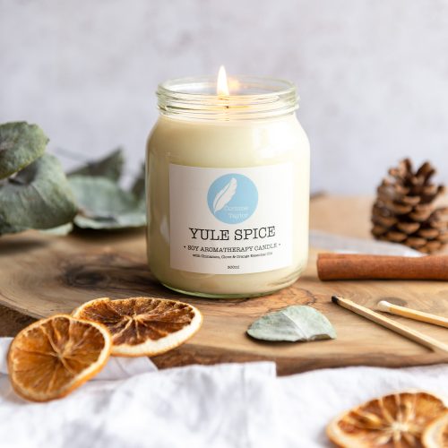 Yule Spice Soy Aromatherapy Candle with Cinnamon, clove and orange essential oils. 100%. natural, vegan, organic, cruelty free, zero waste