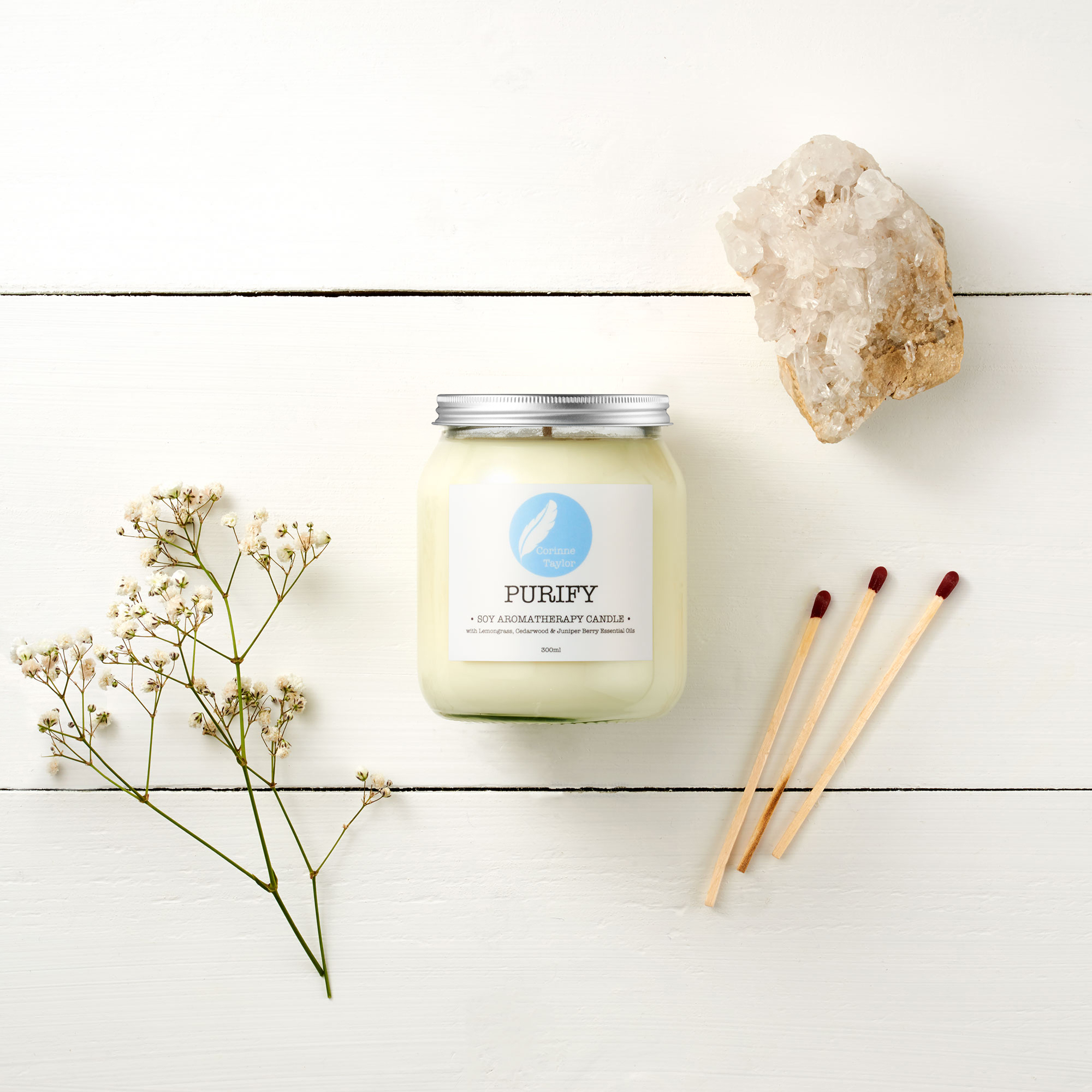 Purify Soy Aromatherapy Candle with Lemongrass, Cedarwood and Juniper Berry. Zero waste, cruelty free, eco friendly, vegan.
