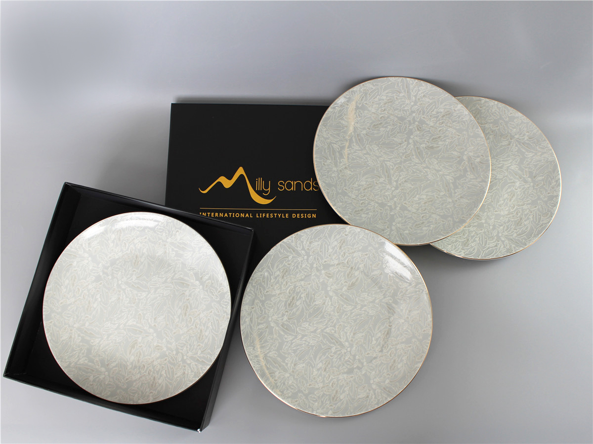 DINNER PLATE GREY LEAVES