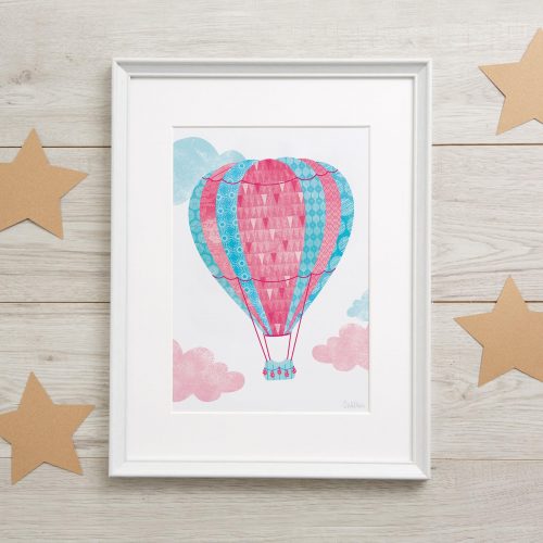 Lifestyle image of a framed hot-air balloon print
