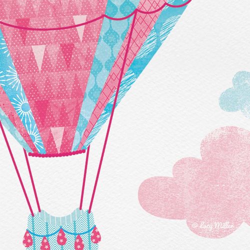Close-up showing layers of detail in this hot air balloon illustration