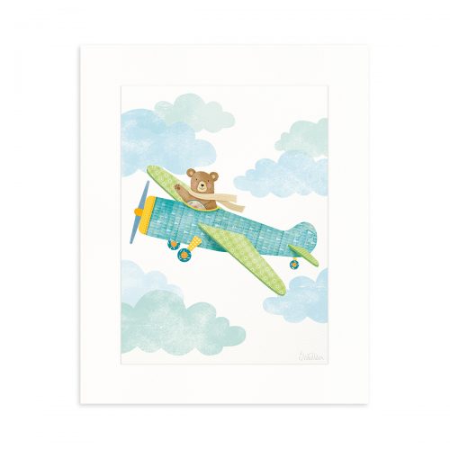 Bear in a plane art print cutout