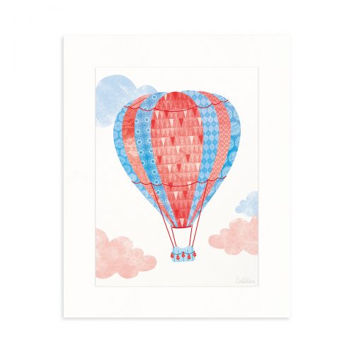 Flying hot air balloon art print cutout