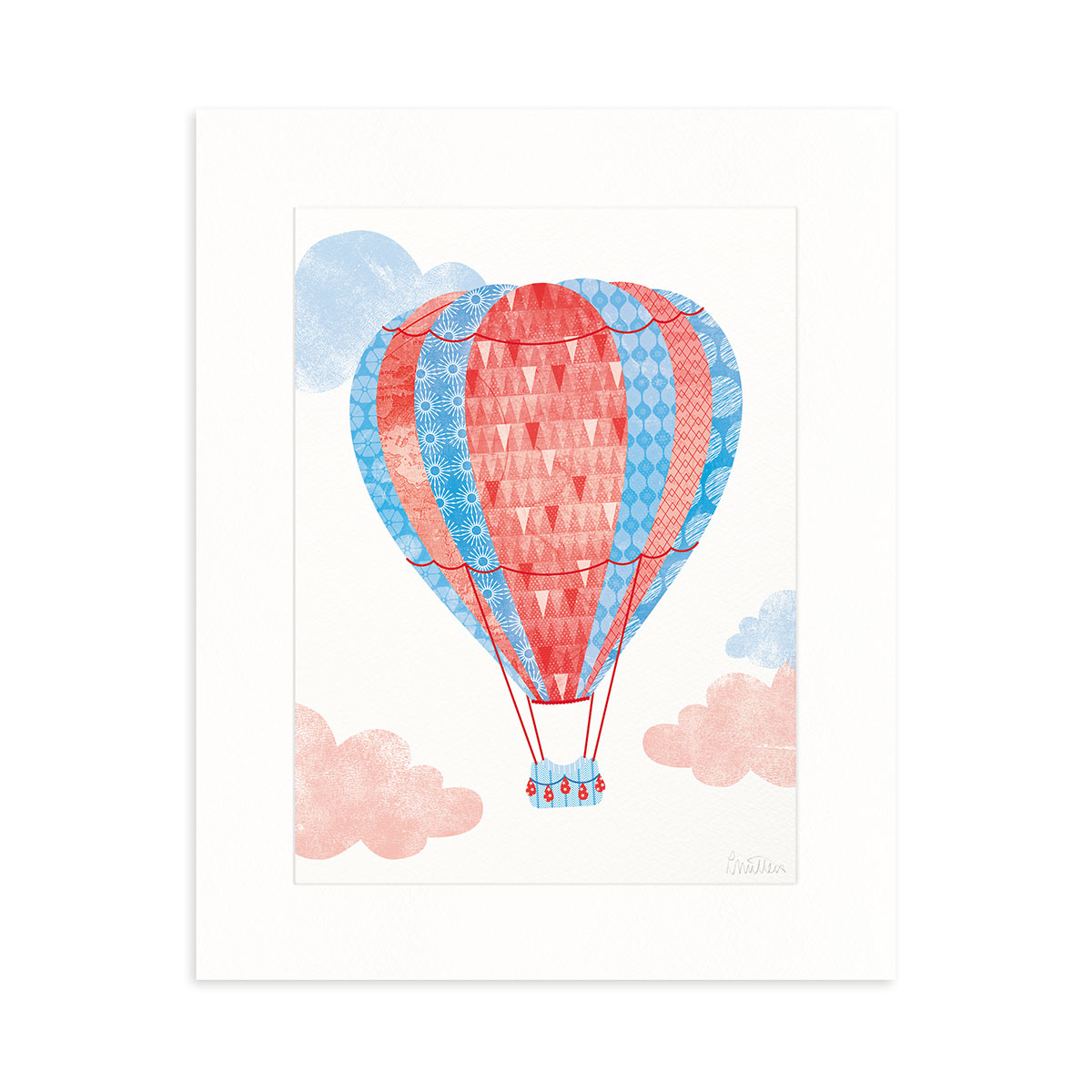 LM_HotAirBalloon_Blue_Cutout_CREOATE Flying hot air balloon art print cutout