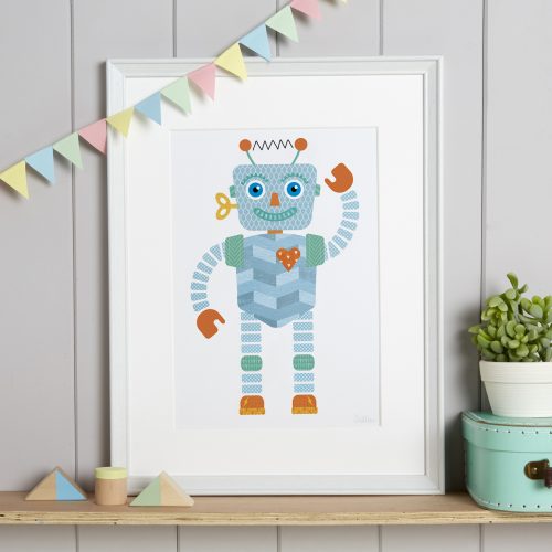 Modern robot art print for kids room