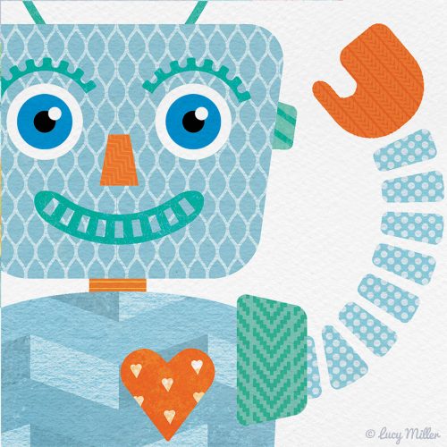 Close-up showing layers of detail in this robot illustration