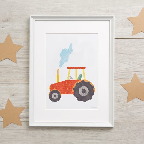 Lifestyle image of a framed tractor print