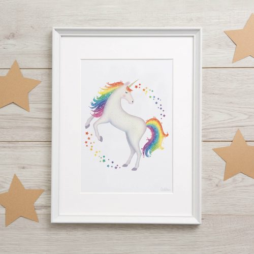 Beautiful rainbow unicorn art print for girls room