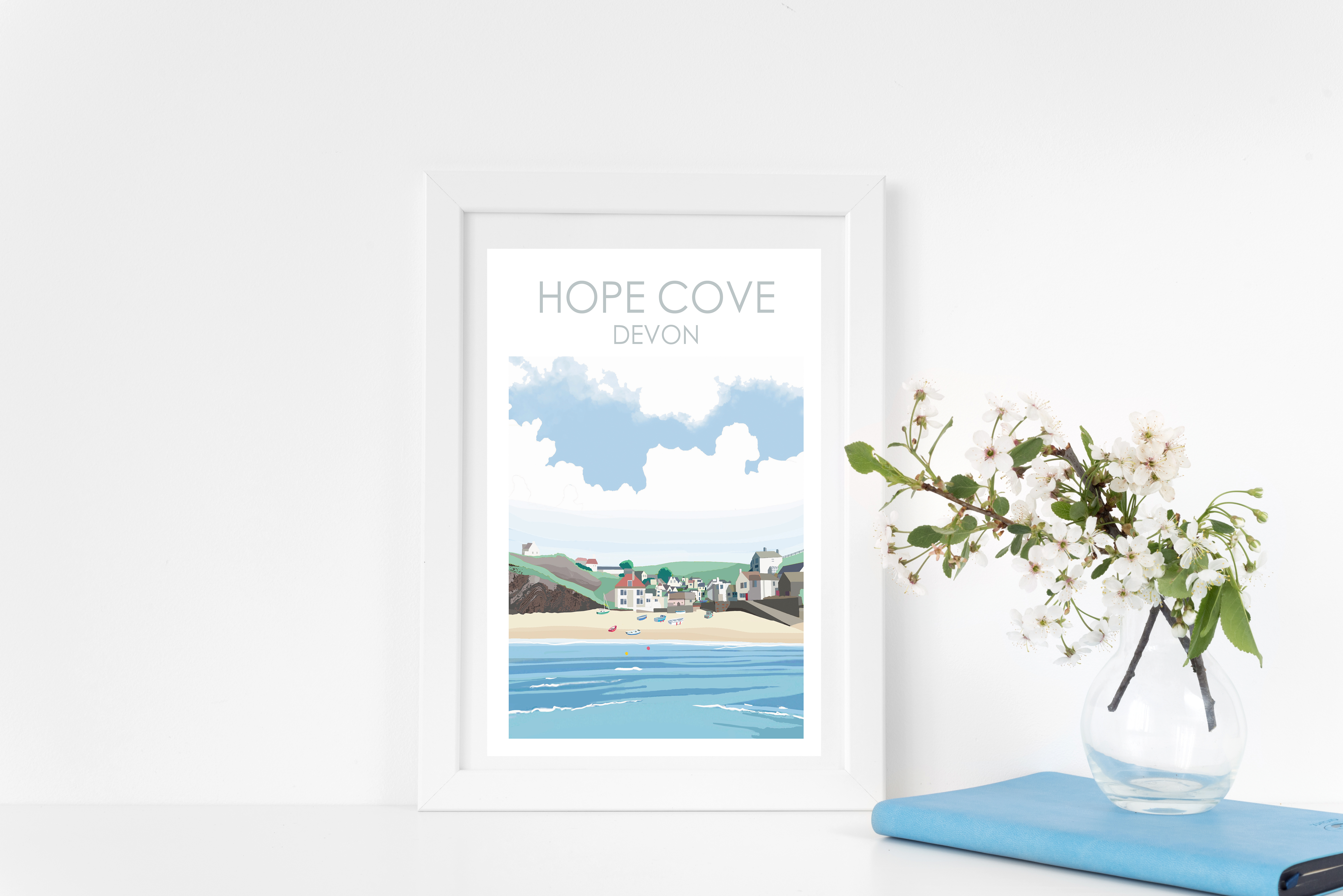 HOPE COVE DEVON white framed