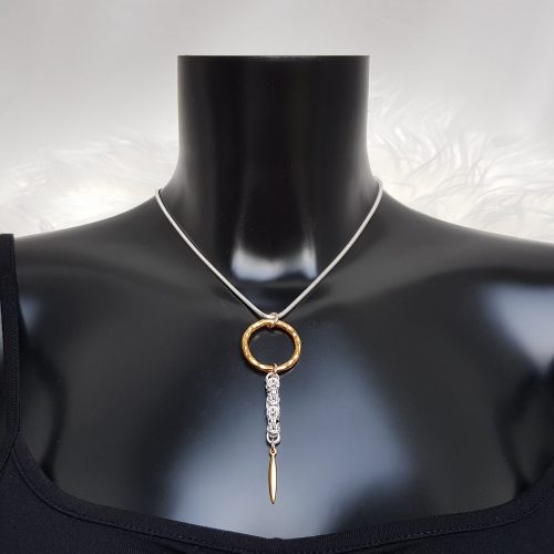 NAIIAD handmade designer Sterling silver Byzantine chainmail and 24k gold vermeil ring and spike necklace