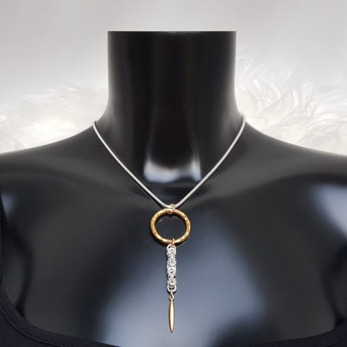 NAIIAD handmade designer Sterling silver Byzantine chainmail and 24k gold vermeil ring and spike necklace