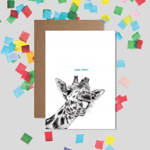 Giraffe Happy Birthday Card - Cake Time - Bamber Prints
