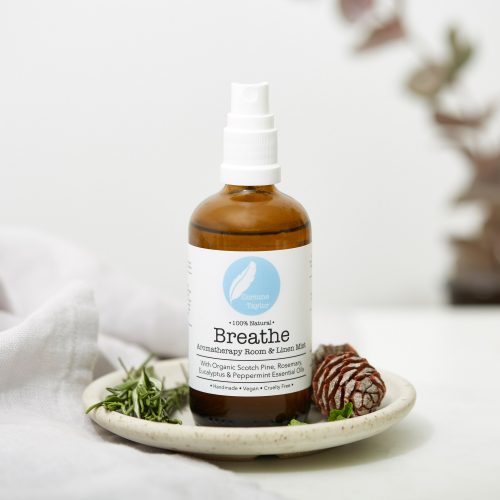 Breathe Aromatherapy Room & Linen Mist with organic Eucalyptus, Peppermint & Rosemary essential oils. zero waste, wellbeing, home spray, vegan, cruelty free
