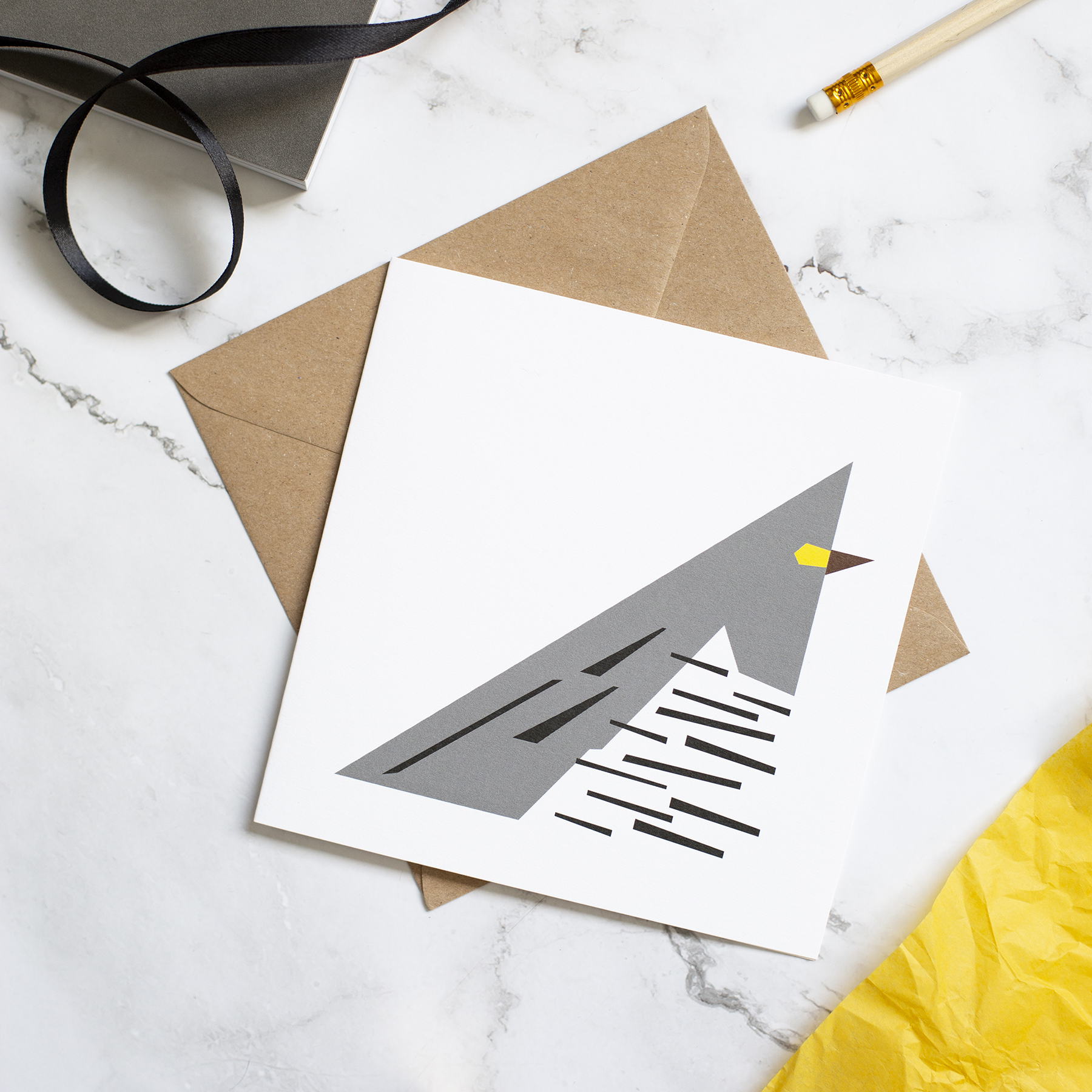 Cuckoo card Cuckoo card. Geometric design with kraft envelope