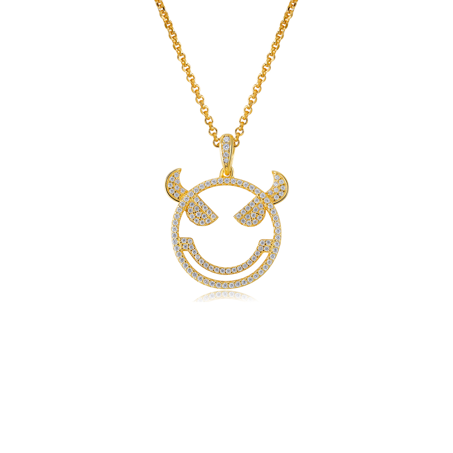 Emoji Evil Monster Gold Plated Silver Necklace detail