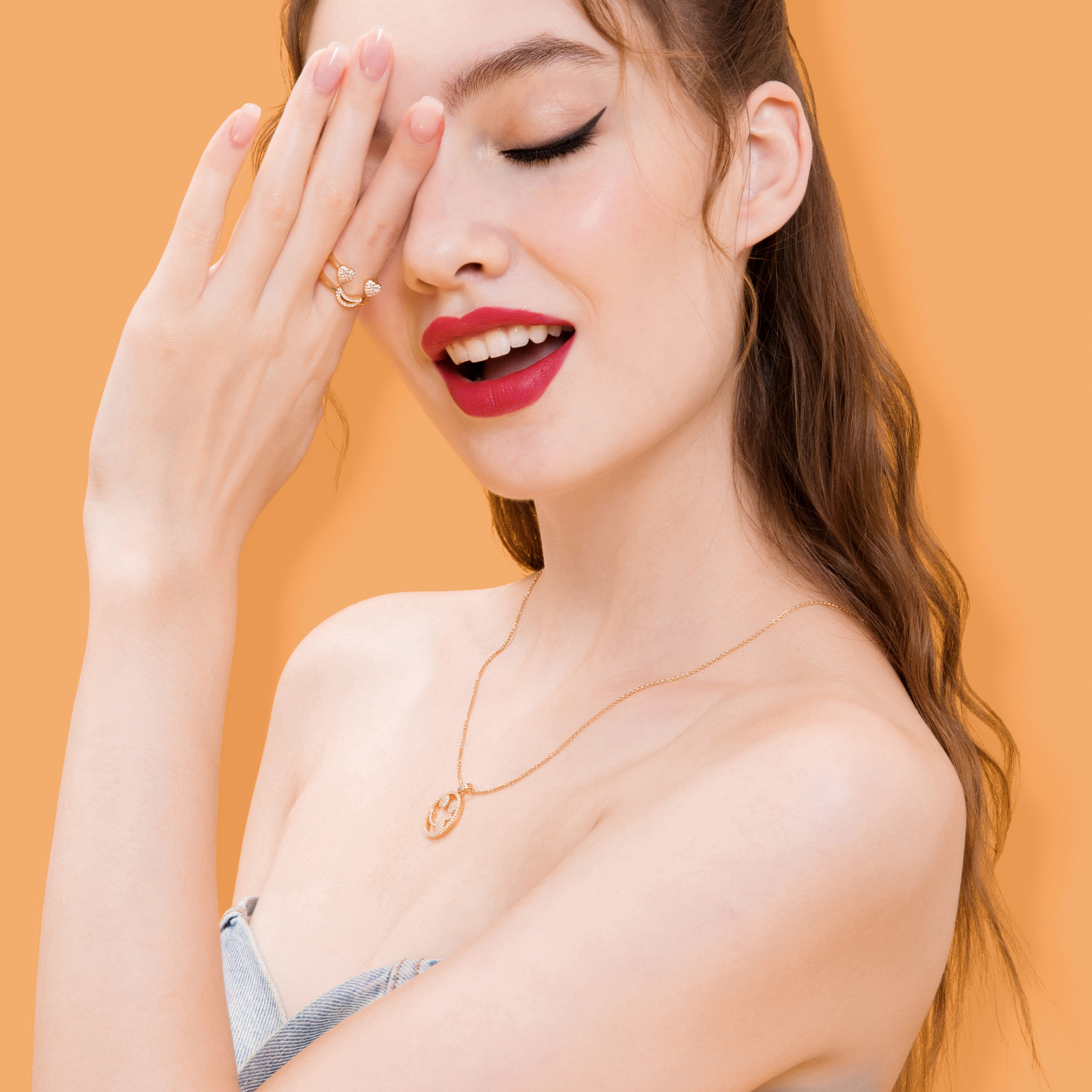 Emoji Happy Gold Plated Silver Ring model 2