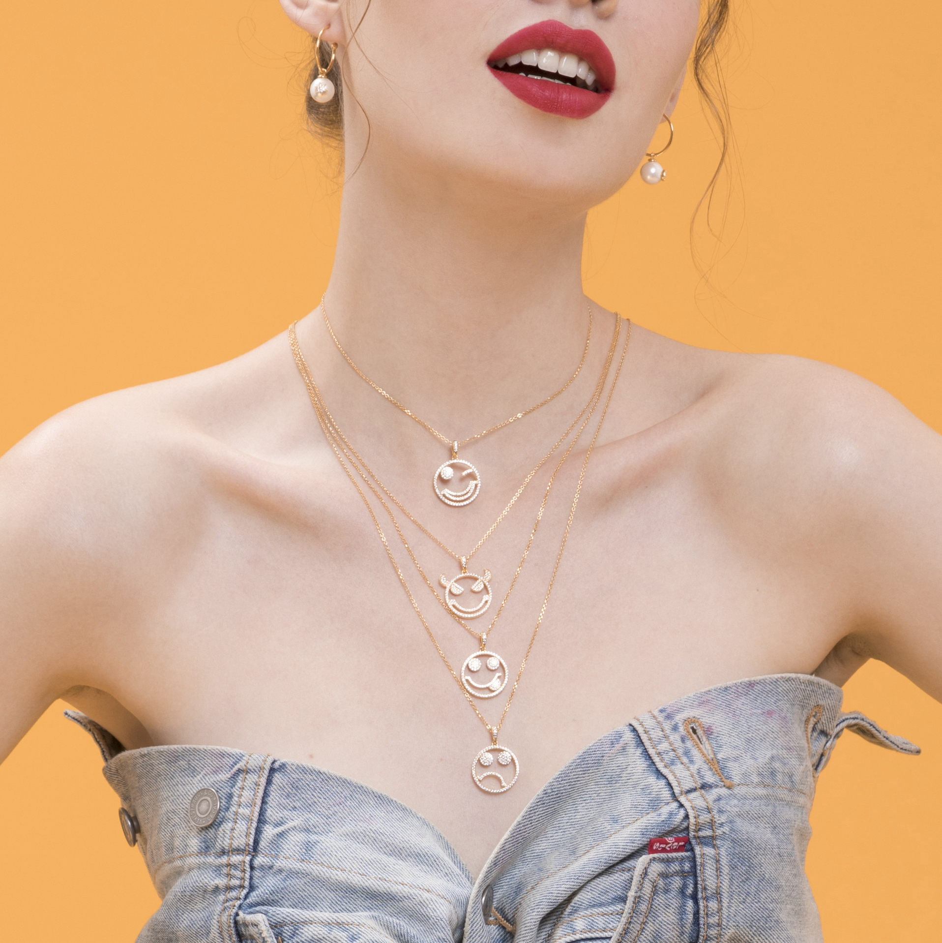 Emoji Monday Blue Gold Plated Silver Necklace model 2