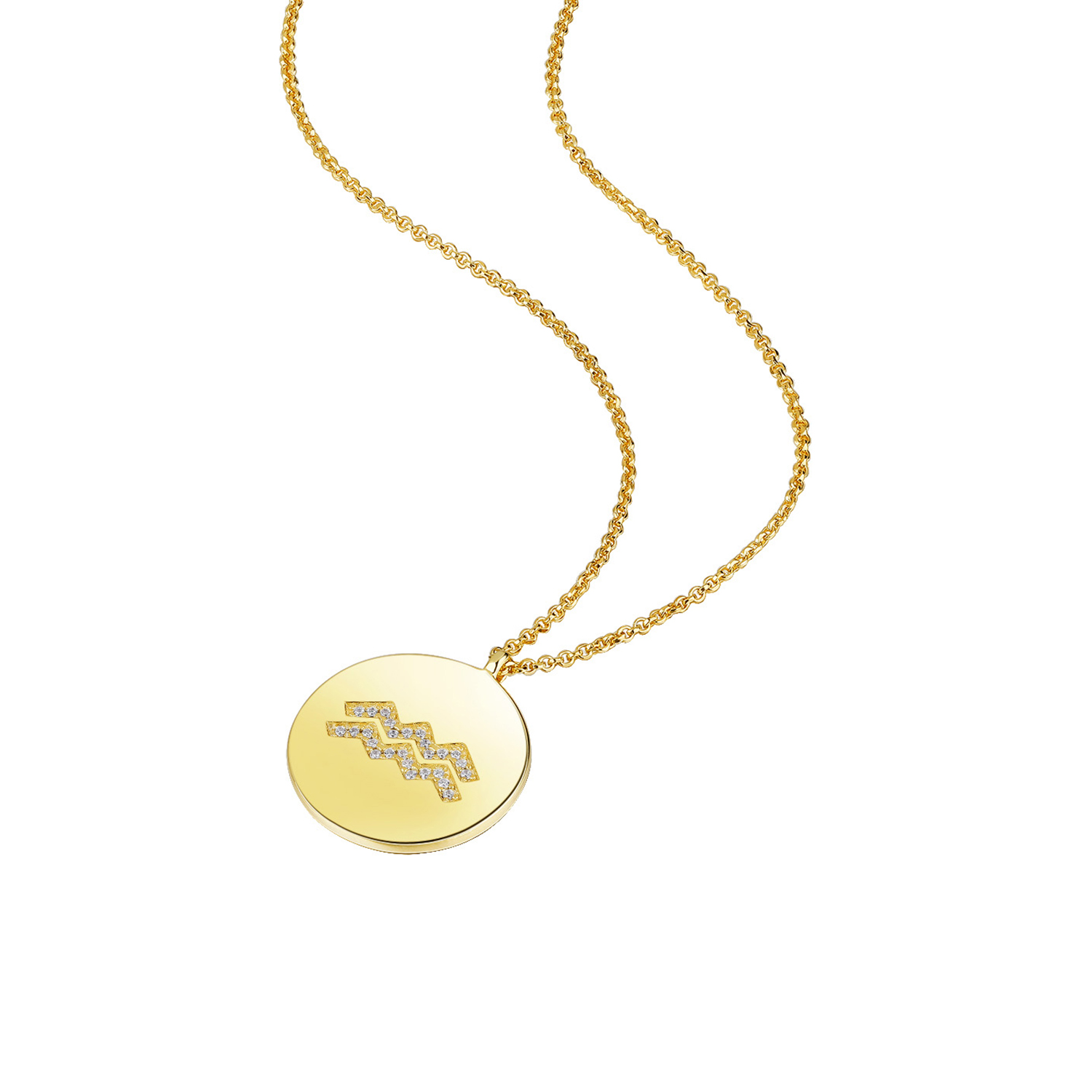 Gold Plated Silver Zodiac Necklace - Aquarius side