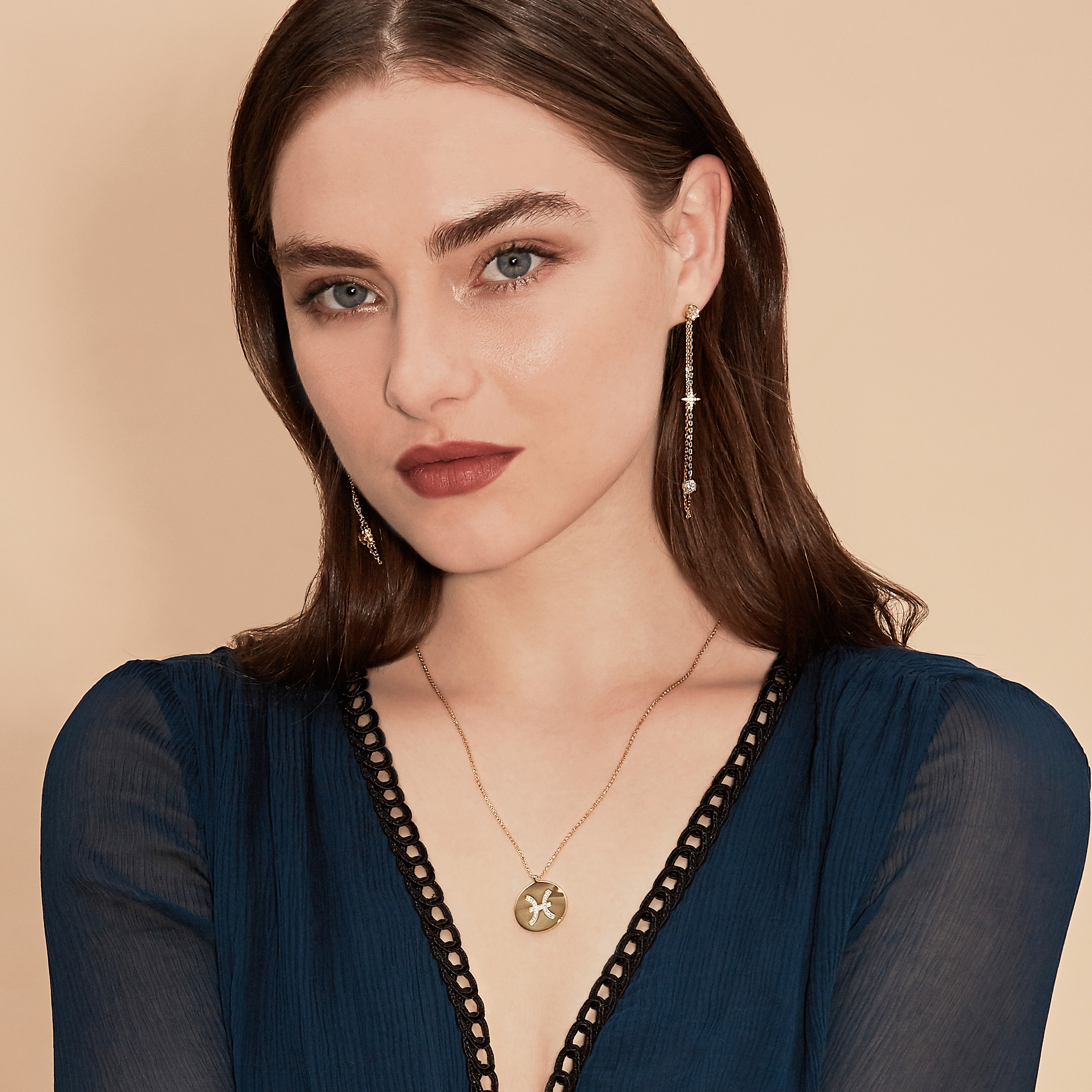 Gold Plated Silver Zodiac Necklace - Pisces model 2