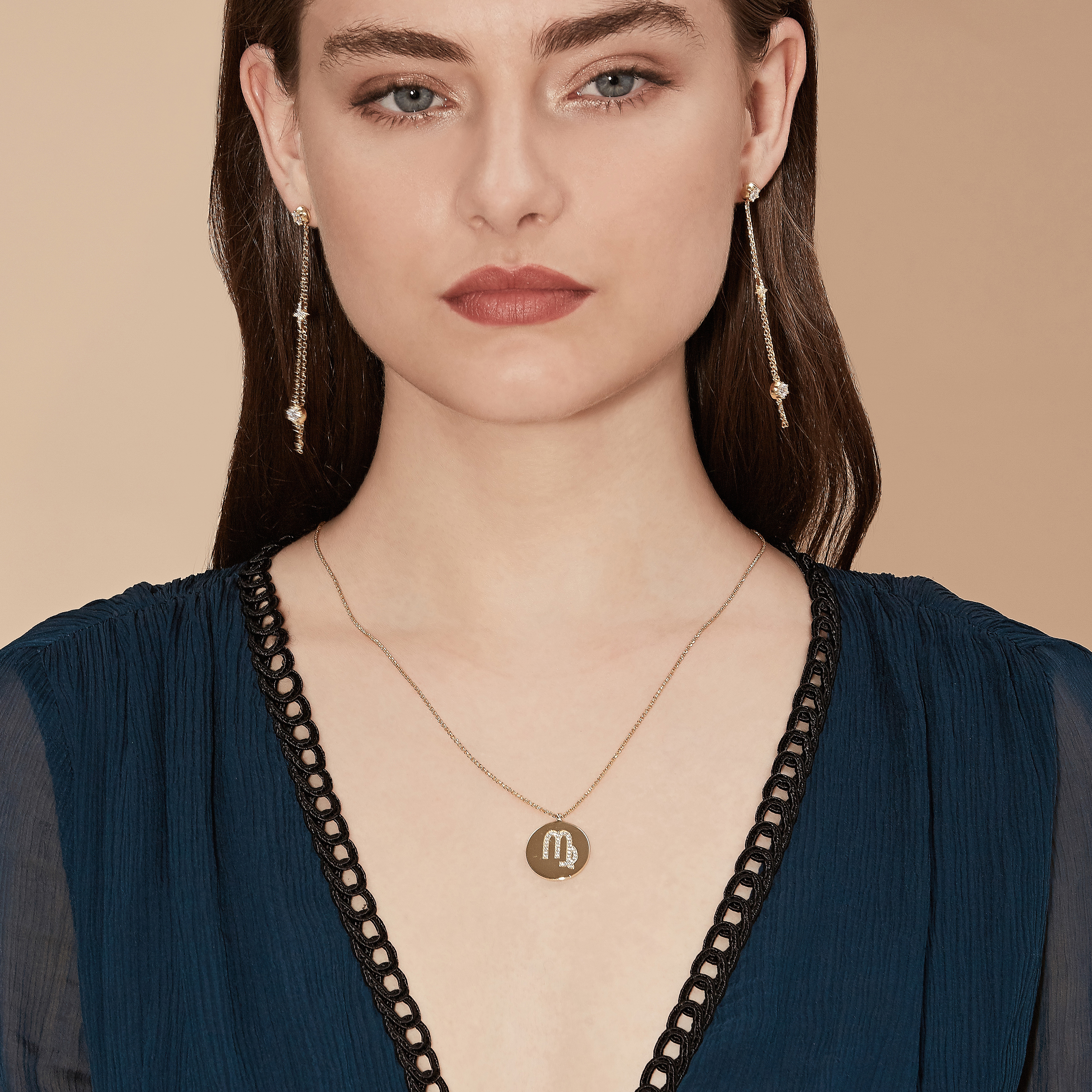 Gold Plated Silver Zodiac Necklace - Virgo on model