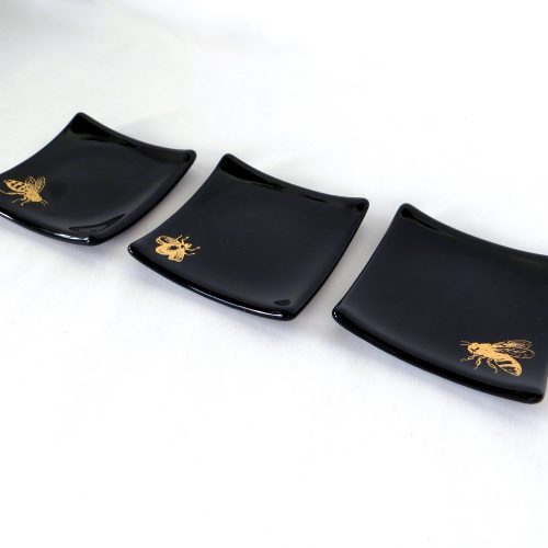 Black and gold bee fused glass ring dishes