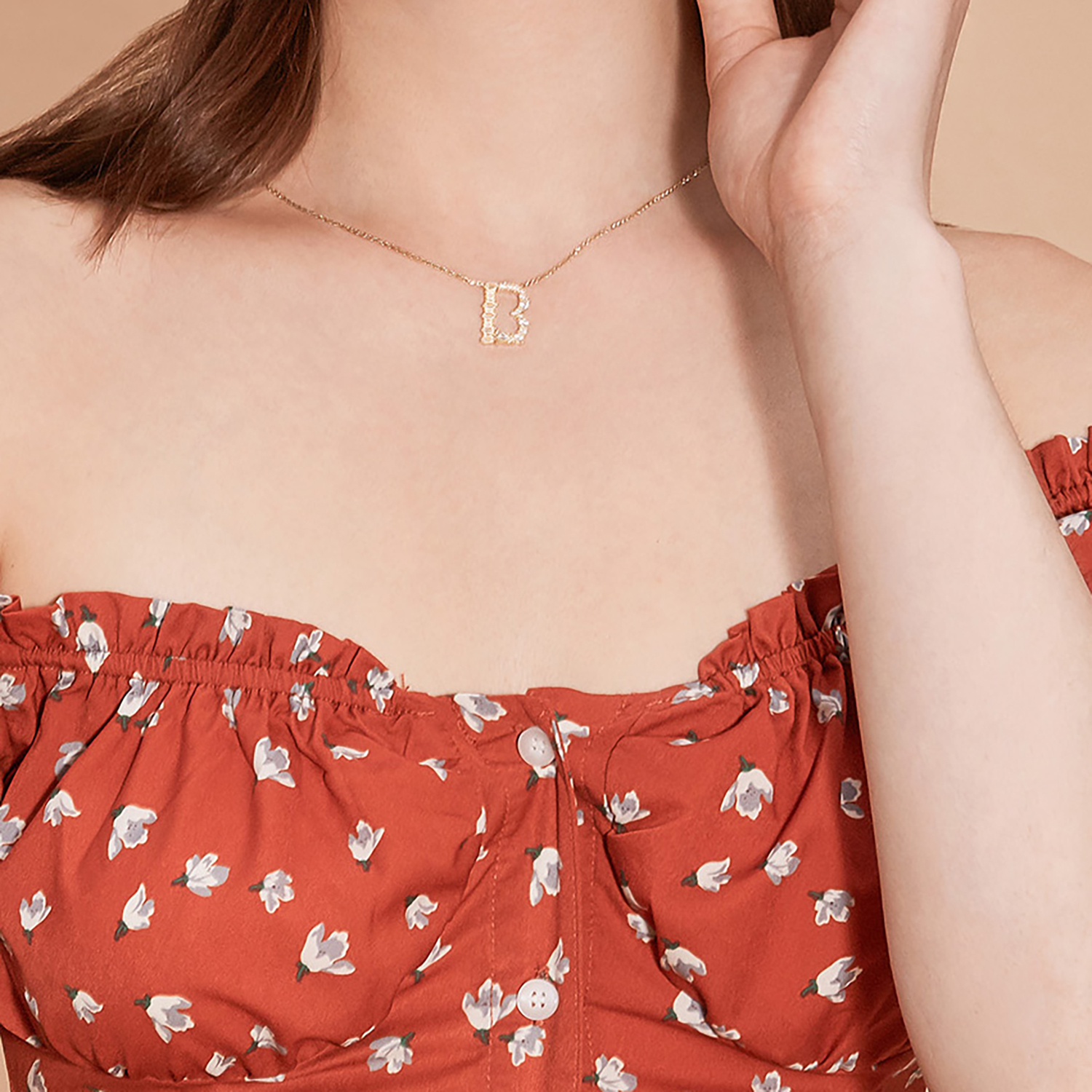 Initial Necklace Collection - Letter B on Model Style 2