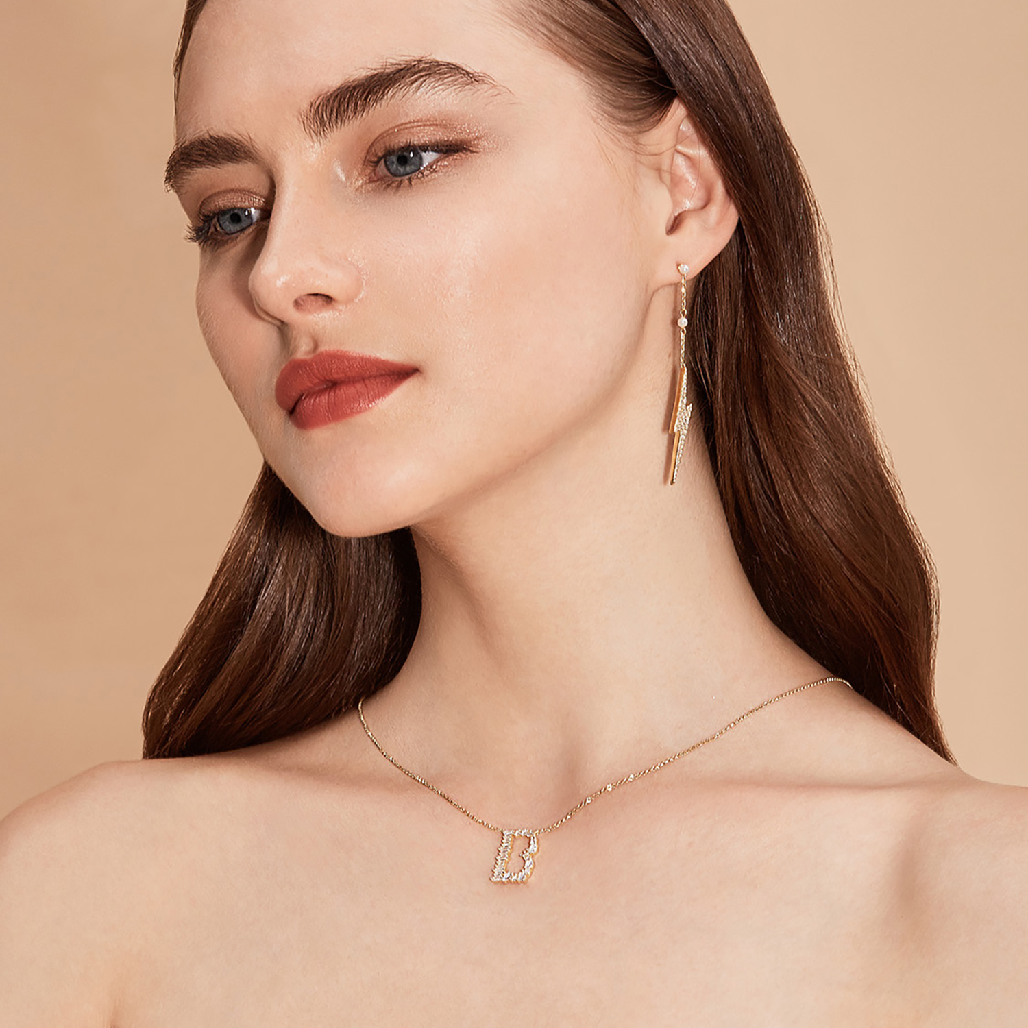 Initial Necklace Collection - Letter B on Model
