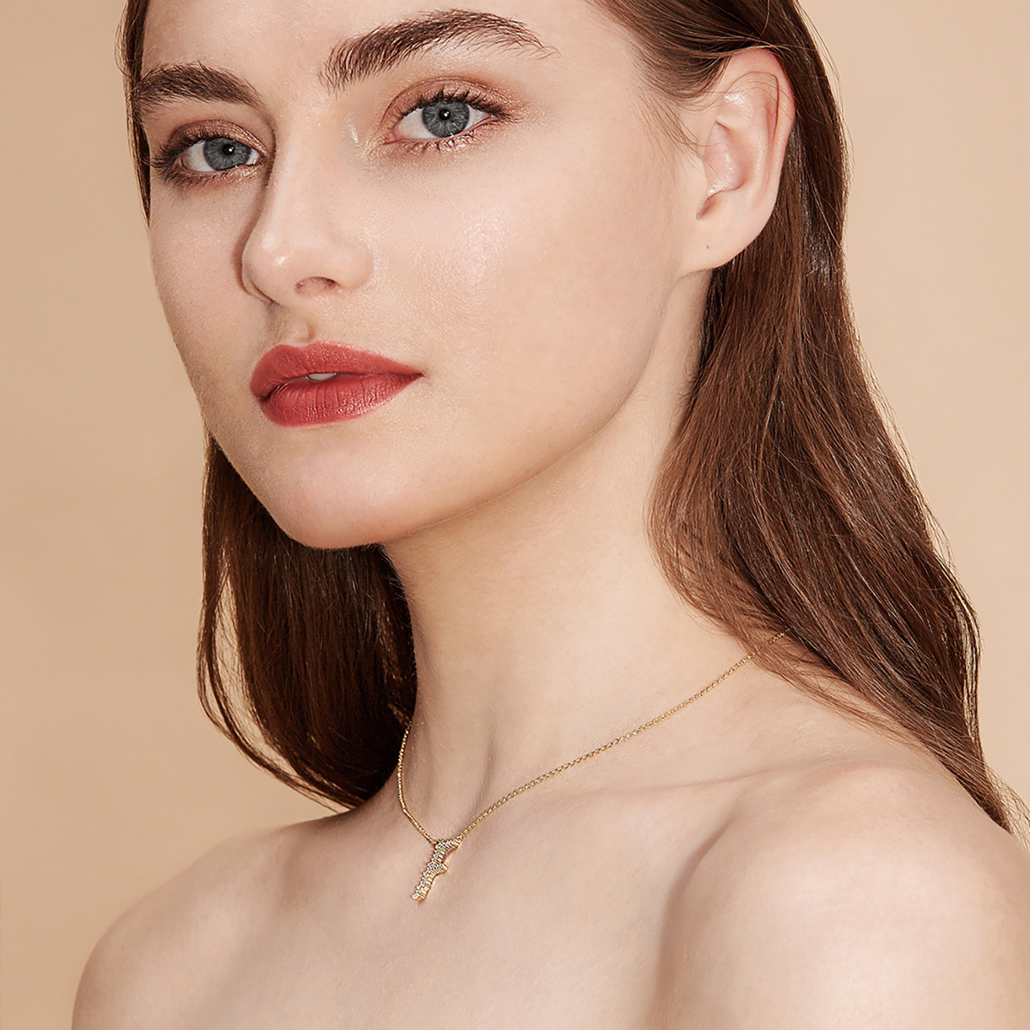 Initial Necklace Collection - Letter F on Model