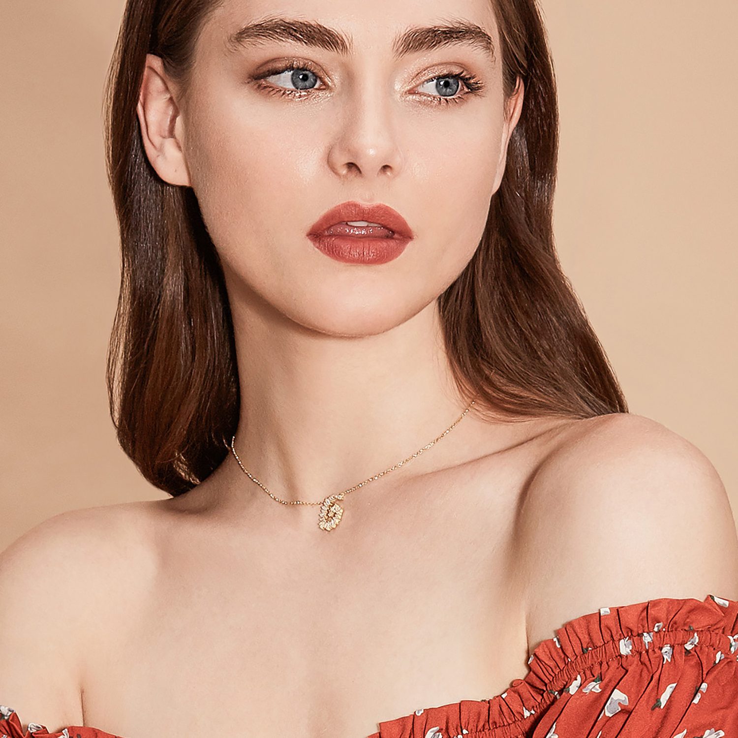 Initial Necklace Collection - Letter G on Model Style 2