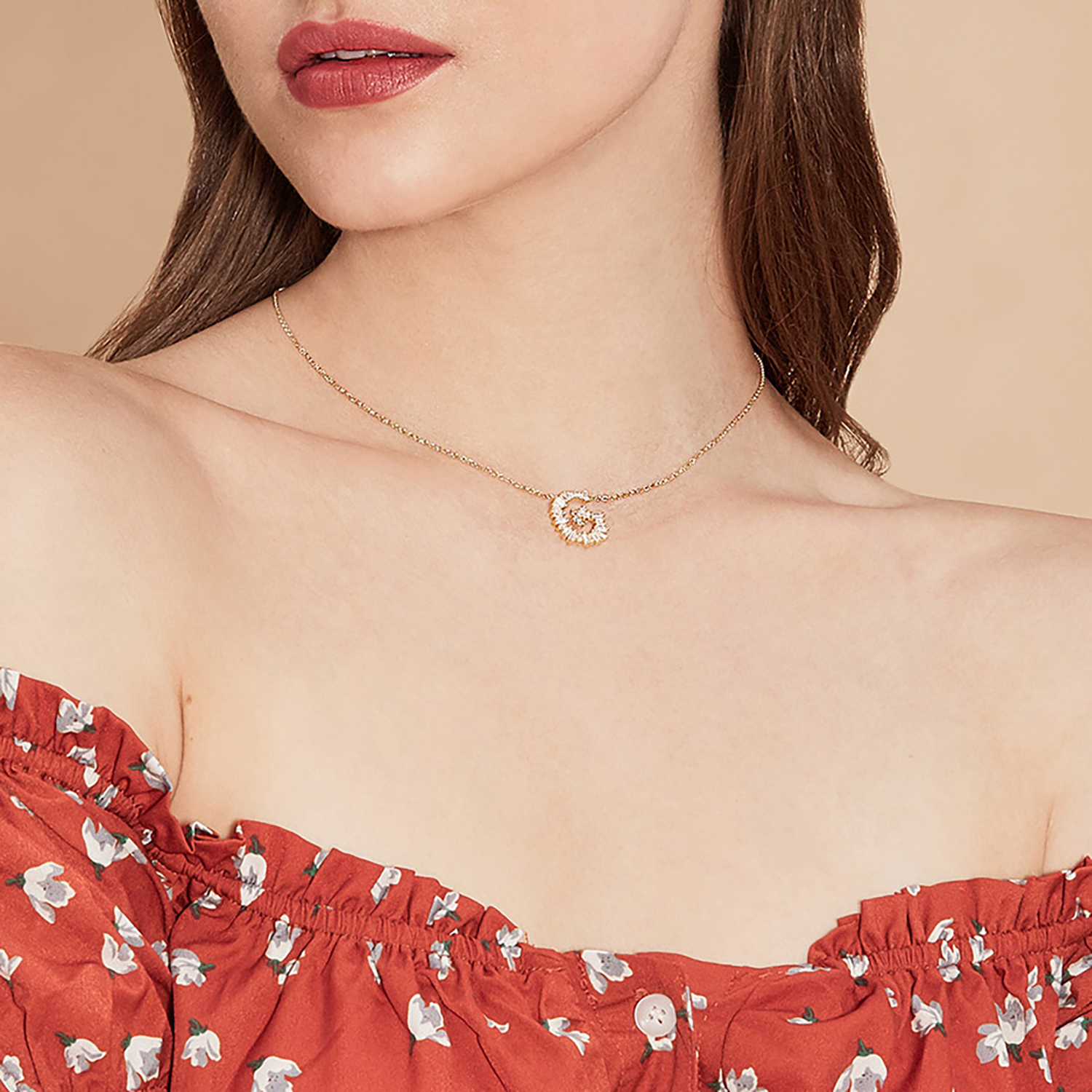 Initial Necklace Collection - Letter G on Model