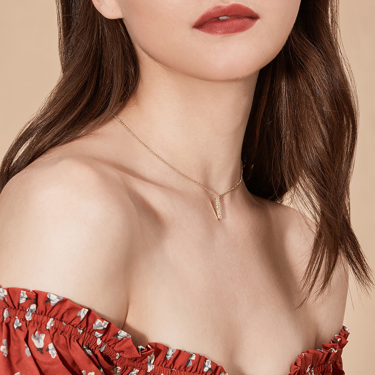 Initial Necklace Collection - Letter I on Model Style 2