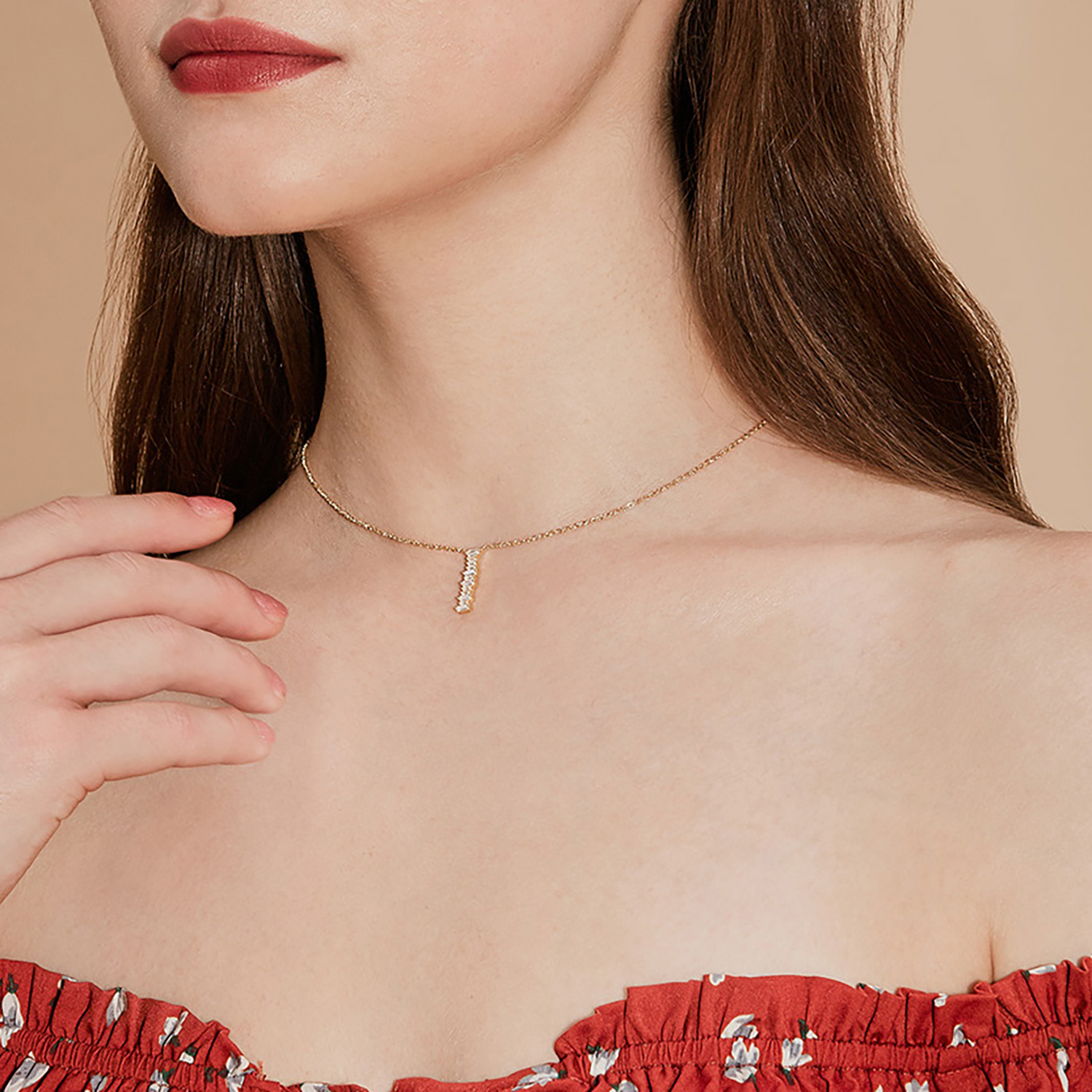 Initial Necklace Collection - Letter I on Model