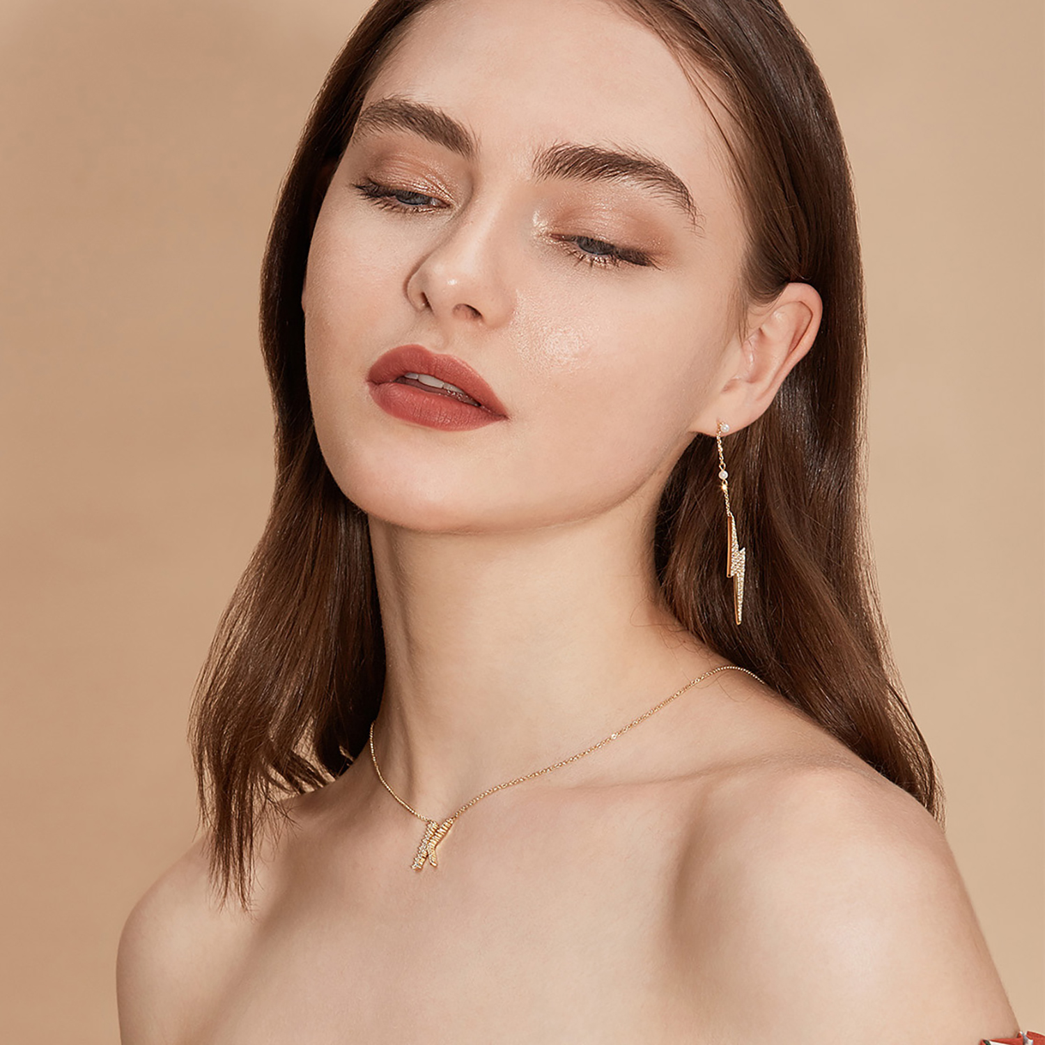 Initial Necklace Collection - Letter K on Model