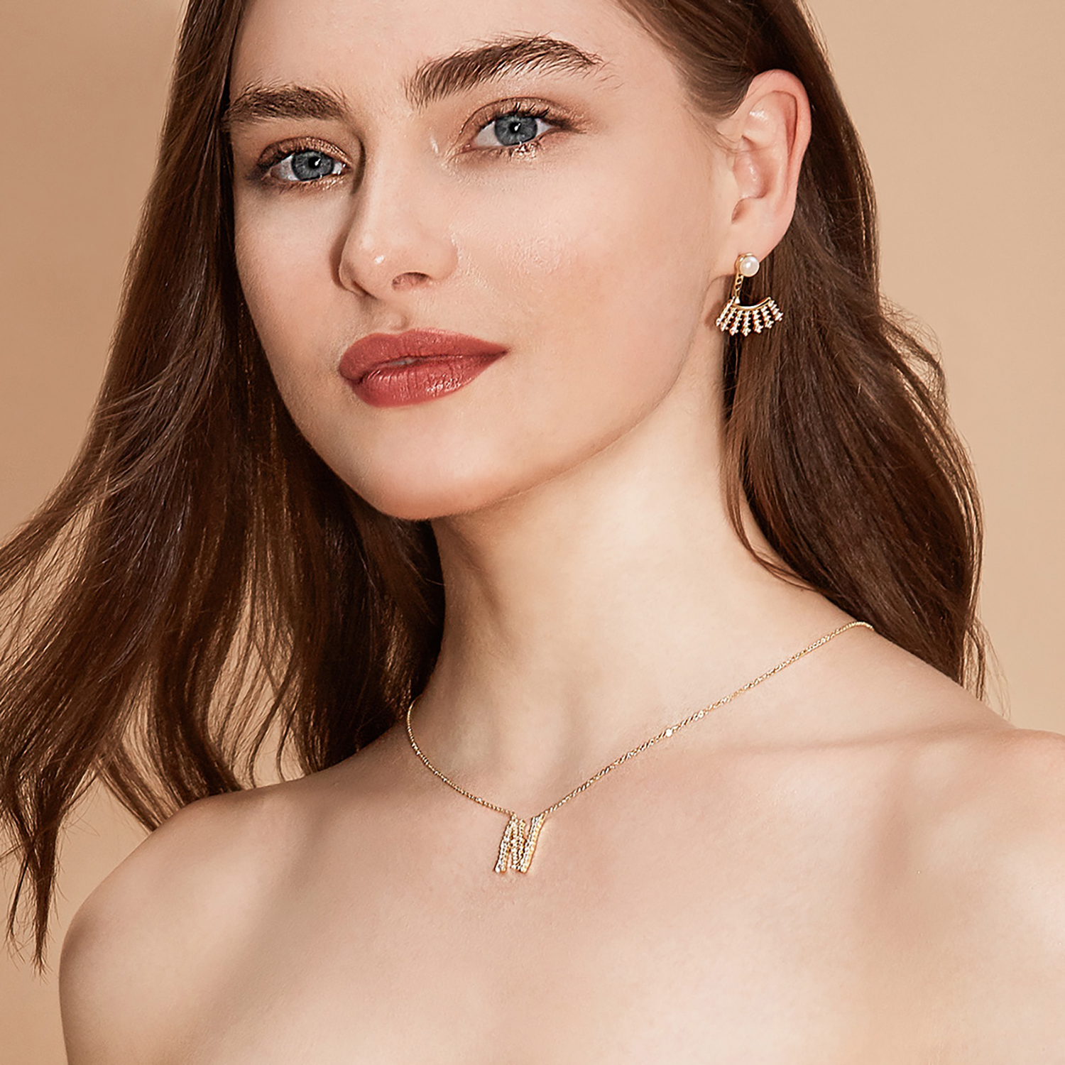 Initial Necklace Collection - Letter N on Model